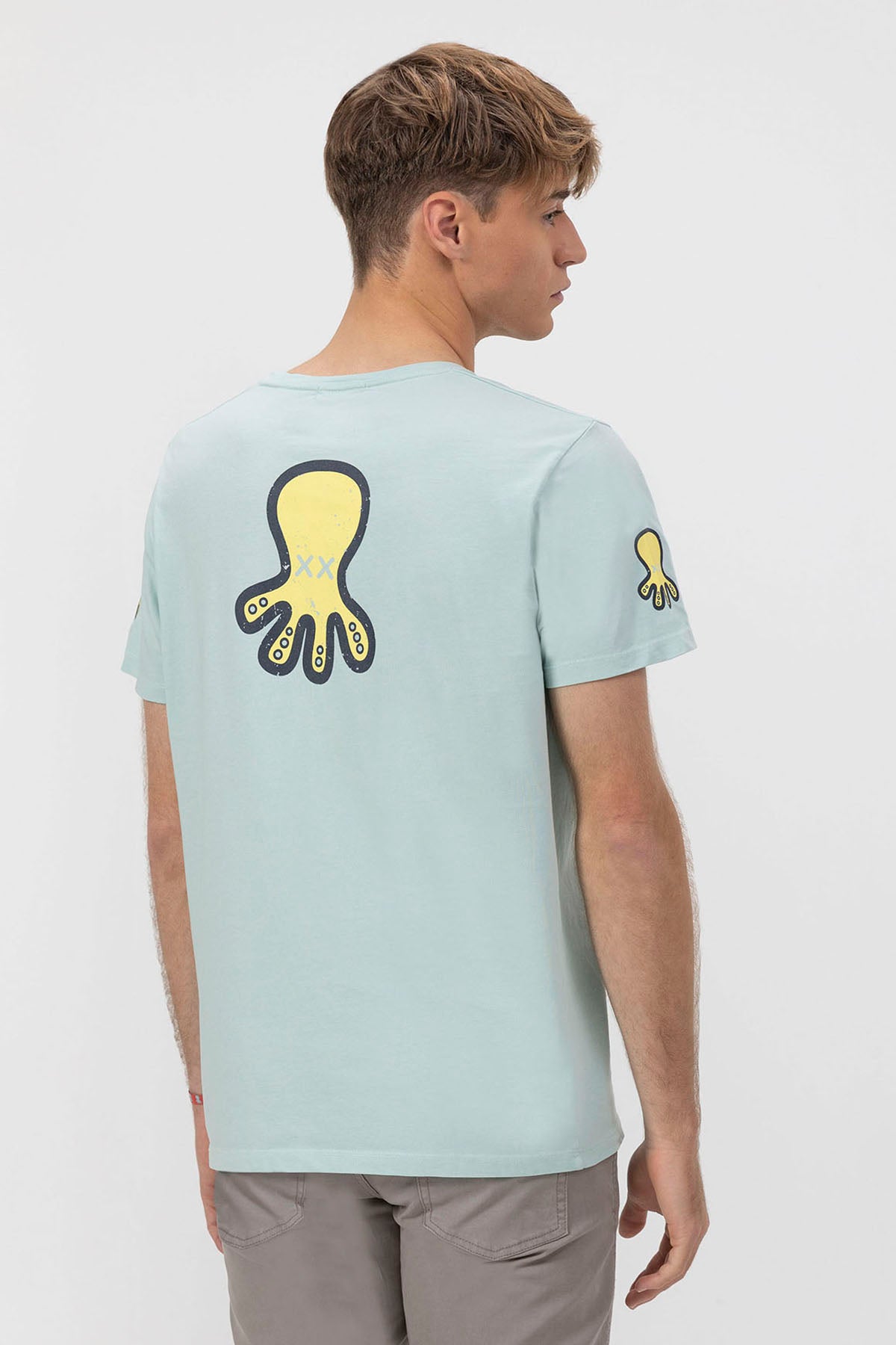 TURQUOISE BLUE TRIPLE LOGO T-SHIRT