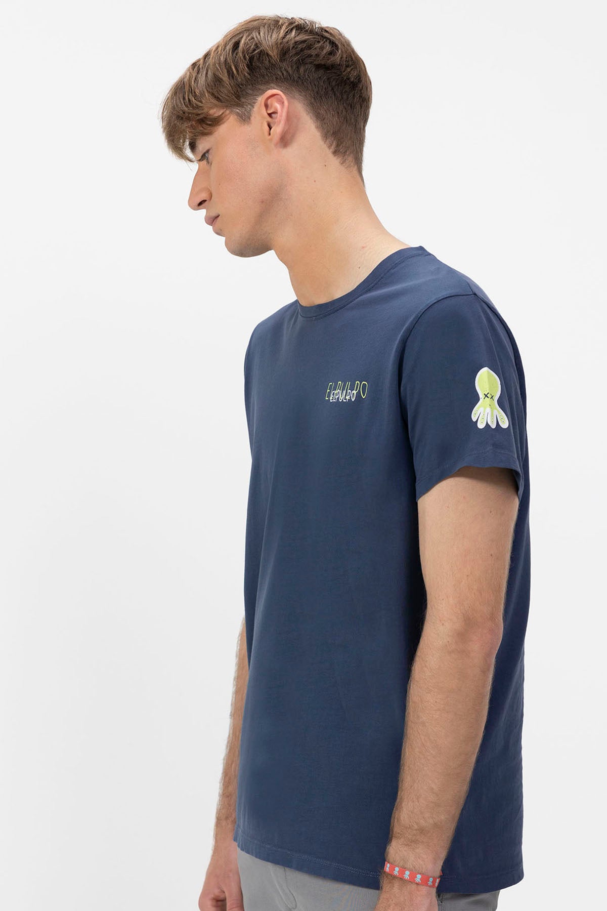 DELAVÉ NAVY BLUE TRIPLE LOGO DRAWN T-SHIRT