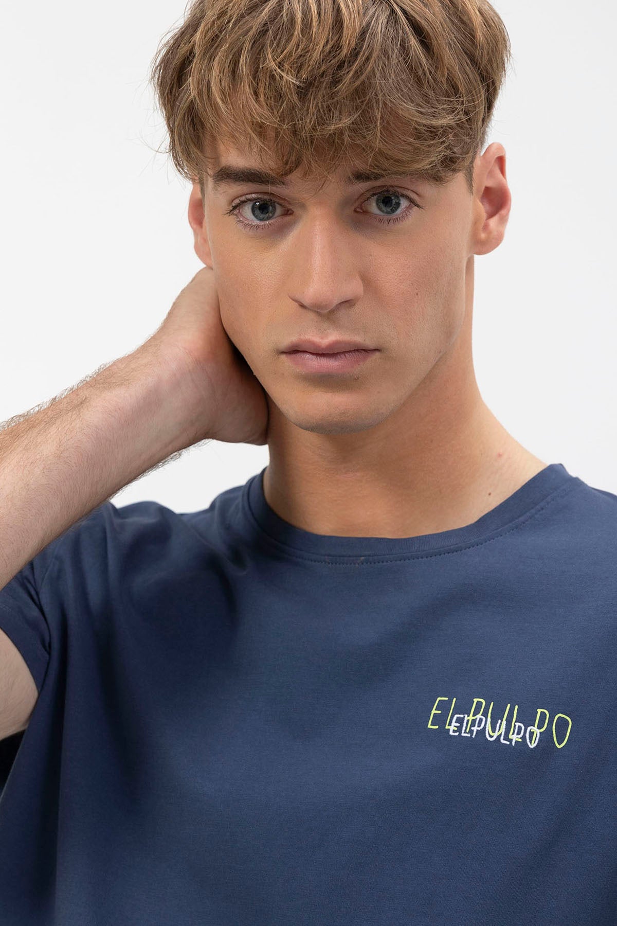 DELAVÉ NAVY BLUE TRIPLE LOGO DRAWN T-SHIRT