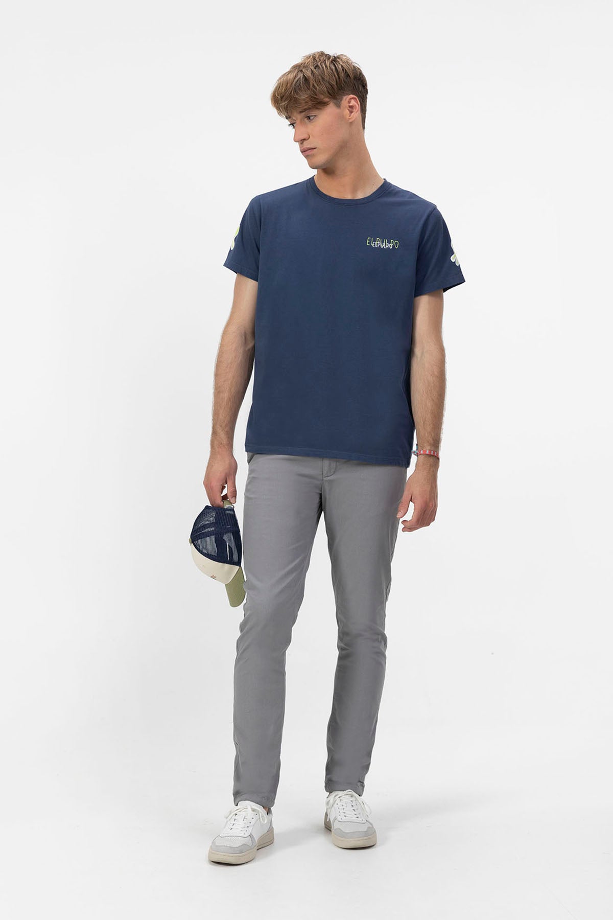 DELAVÉ NAVY BLUE TRIPLE LOGO DRAWN T-SHIRT