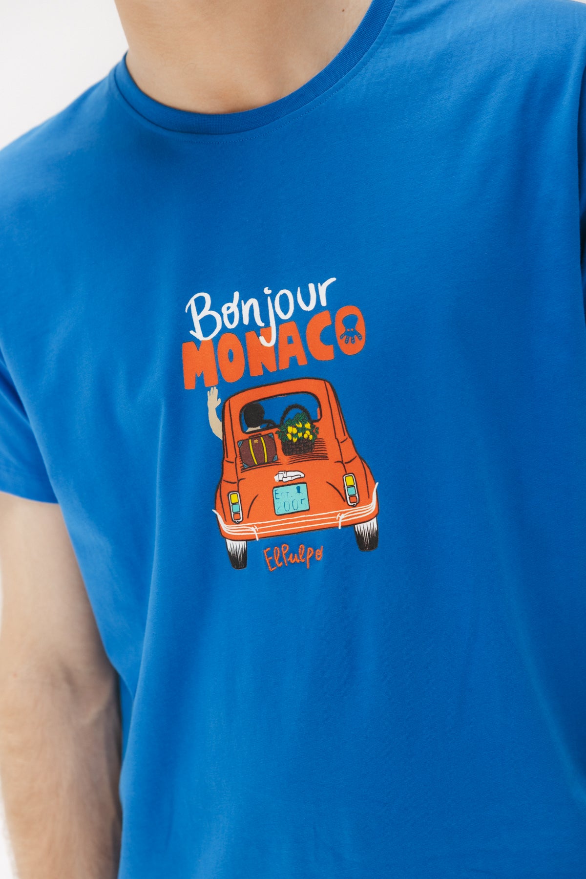 CAMISETA ESTAMPADO BONJOUR AZUL ELÉCTRICO