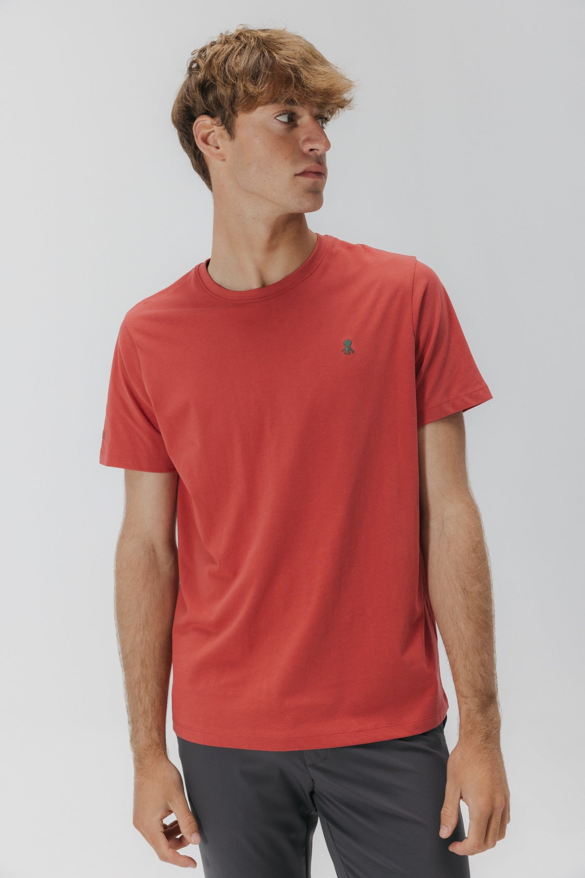 CAMISETA BORDADO LOGO CONTRASTE ROJO DELAVÉ