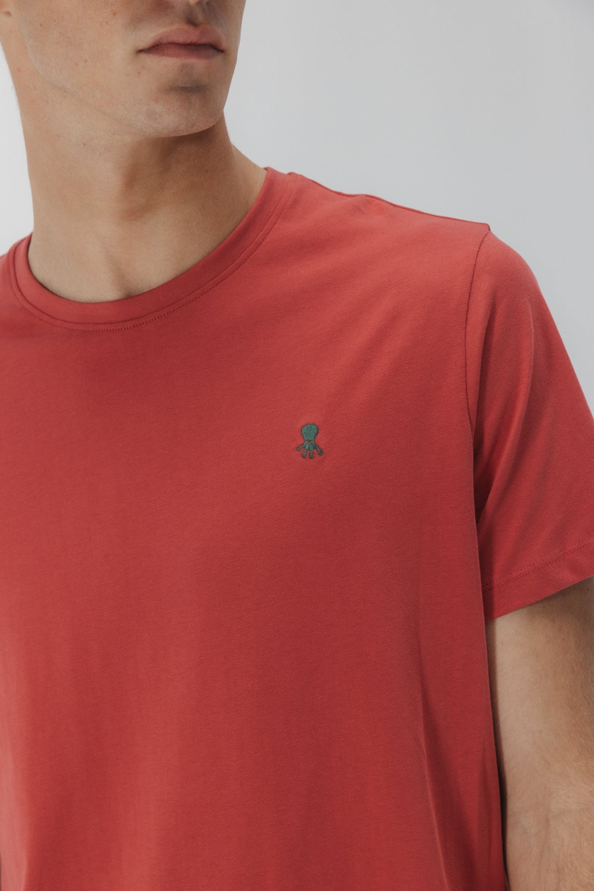 CAMISETA BORDADO LOGO CONTRASTE ROJO DELAVÉ