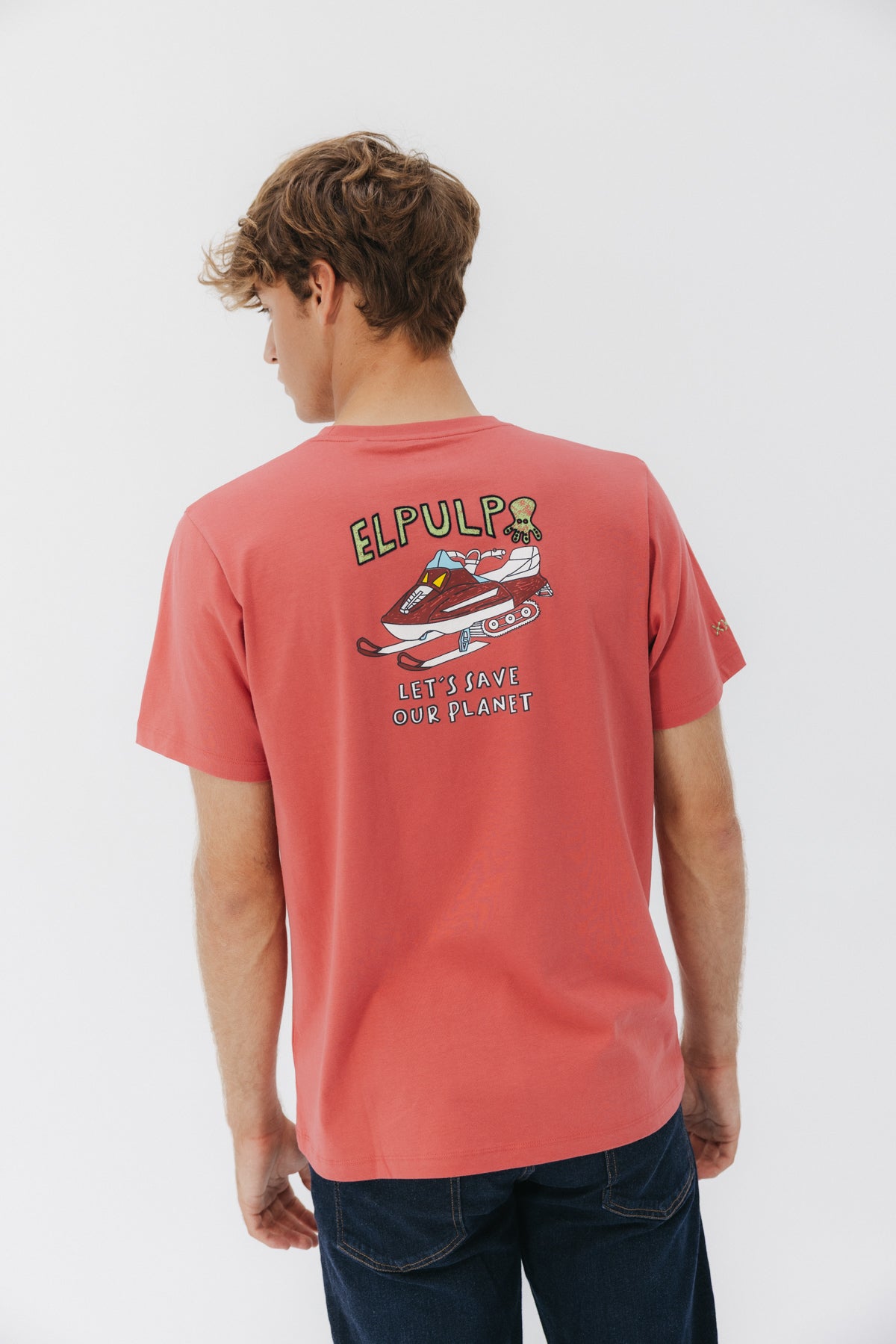 CAMISETA LET´S SAVE OUR PLANET ROJO DELAVÉ