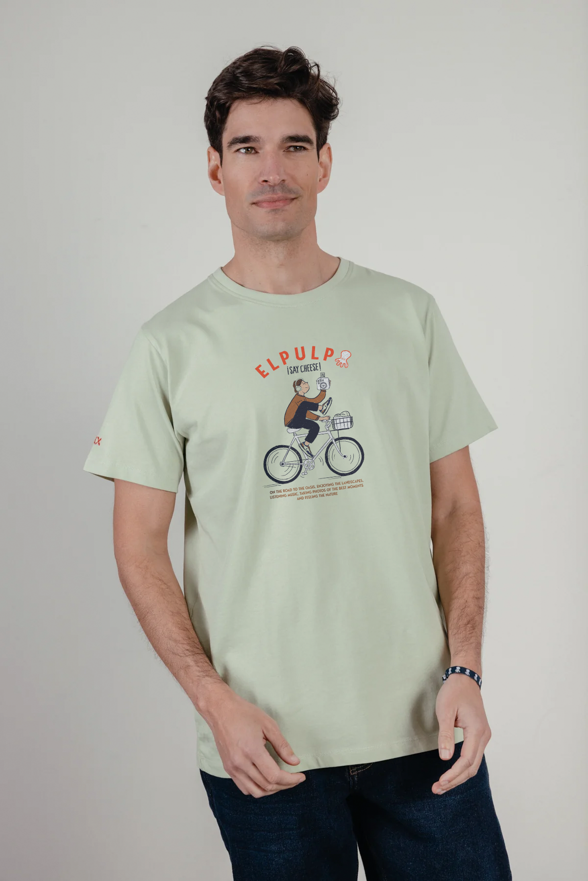 Camiseta estampado say cheese verde menta