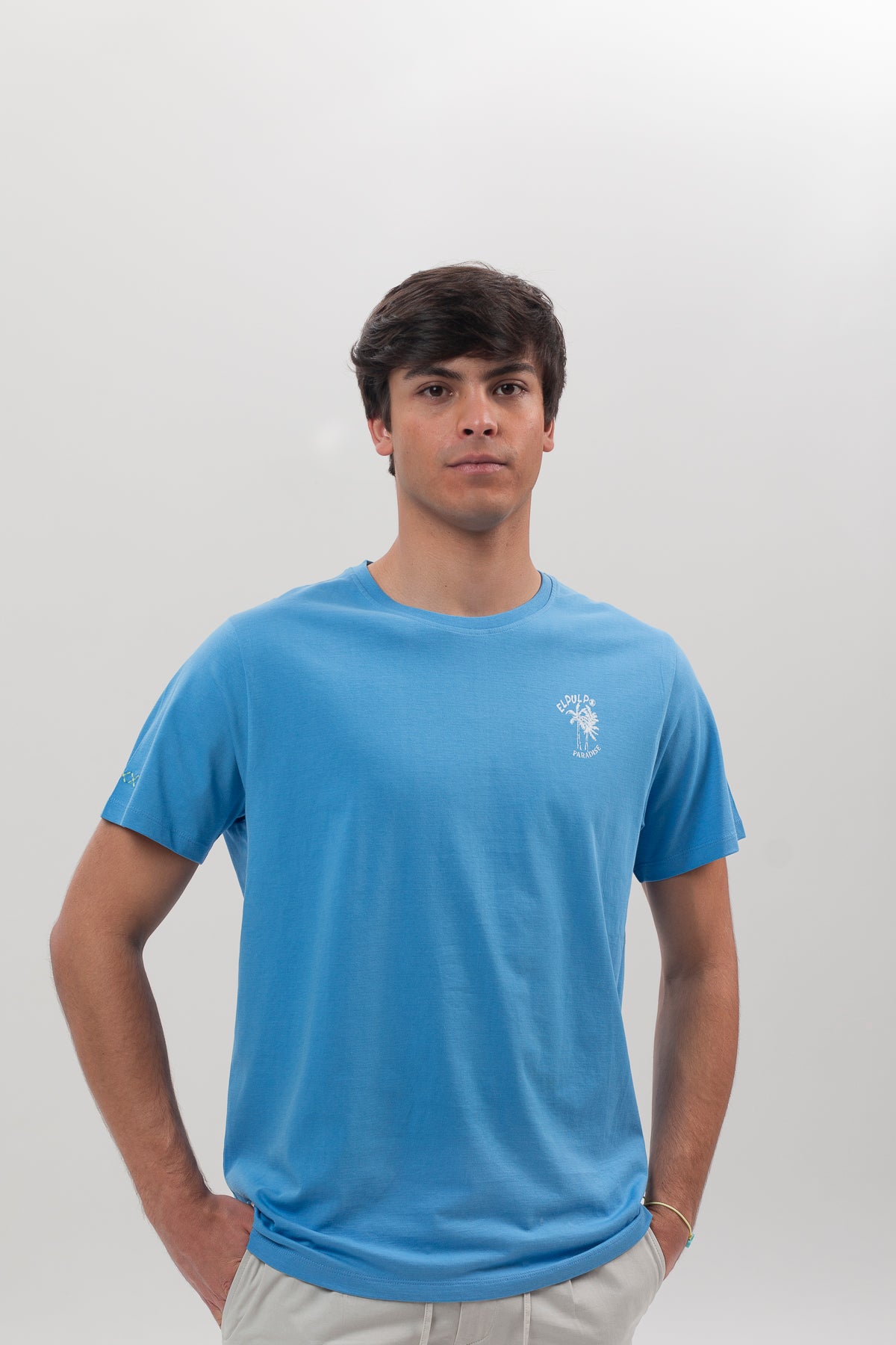 Camiseta estampado palm paradise azul lavanda