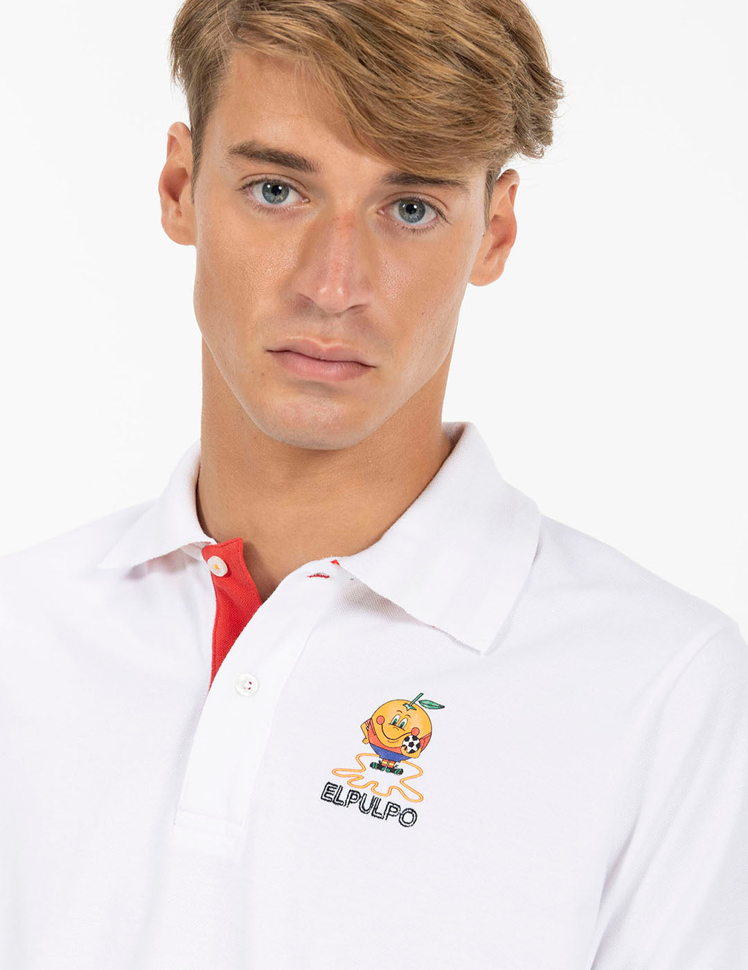 POLO ESTAMPADO ELPULPO Y NARANJITO CONTRASTES BLANCO PURO