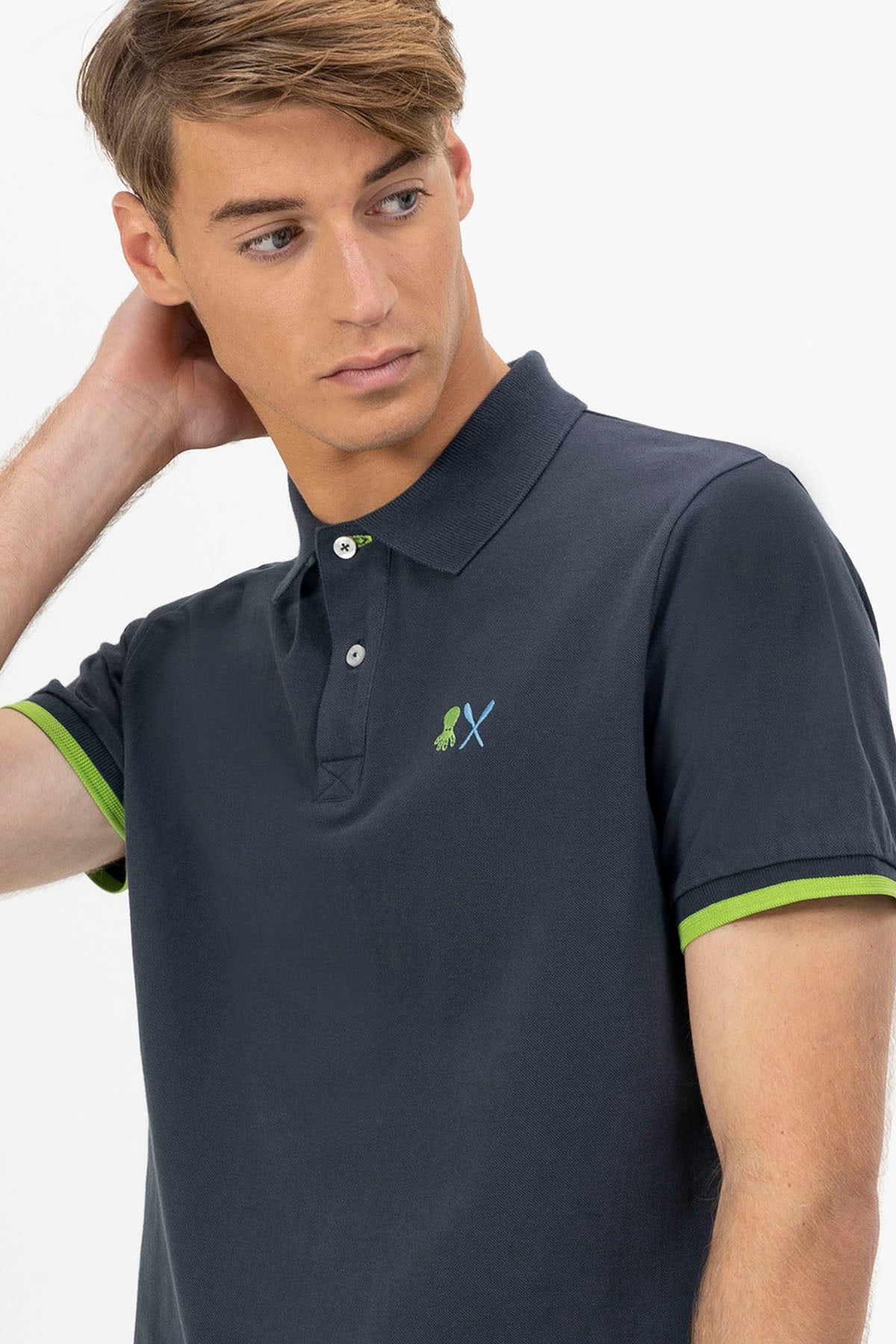 NAVY BLUE ESSENTIALS EMBROIDERED POLO