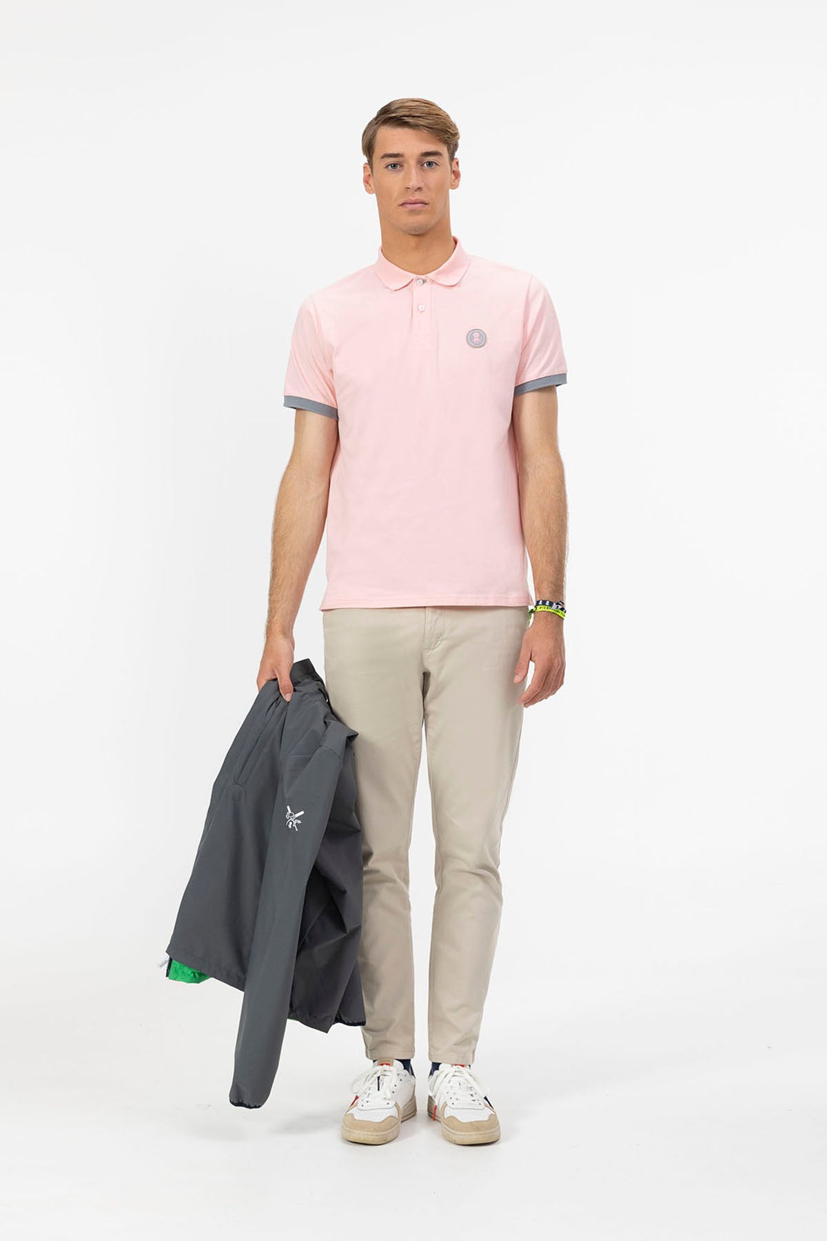 PINK CONTRAST PATCH WASHED POLO