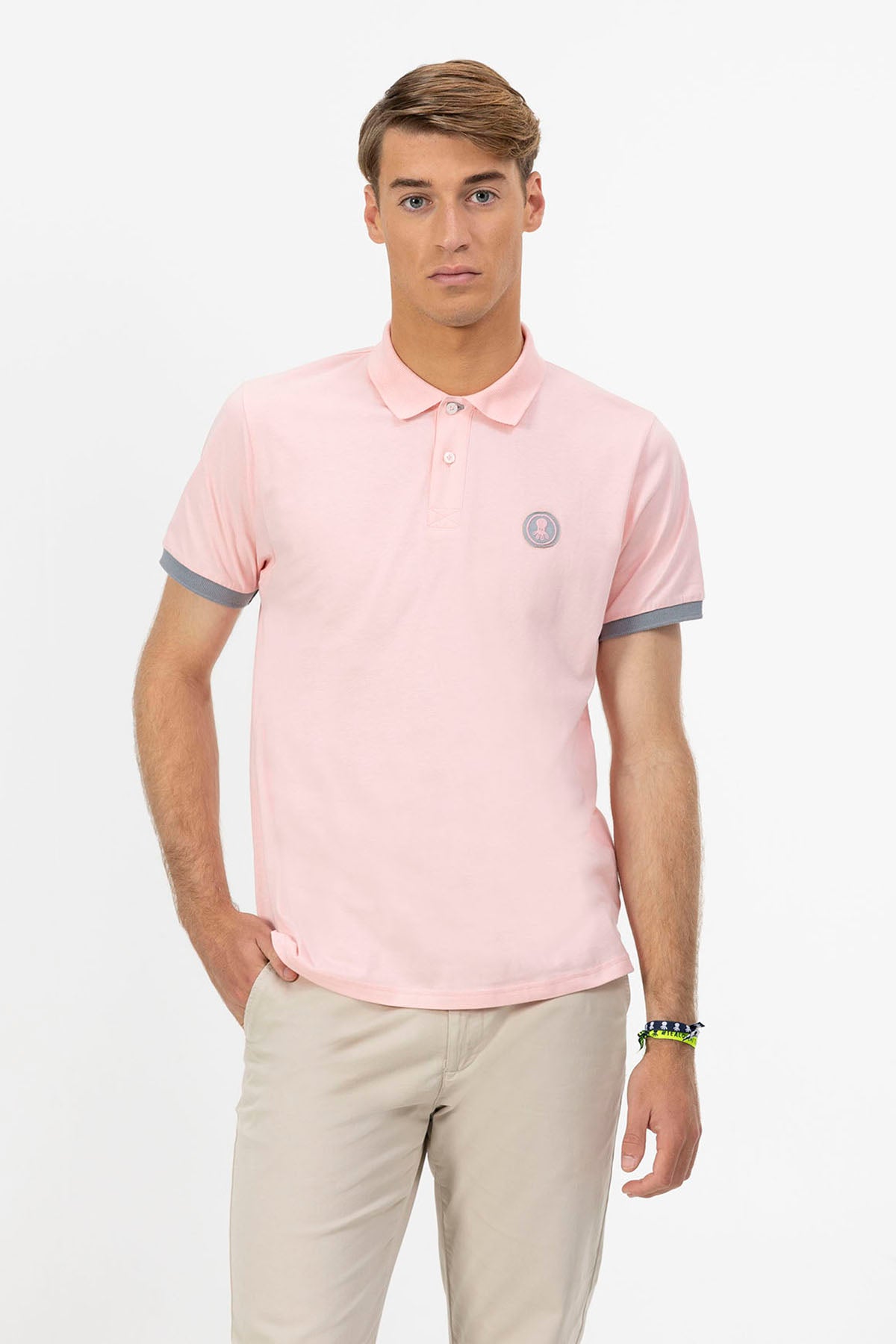 PINK CONTRAST PATCH WASHED POLO