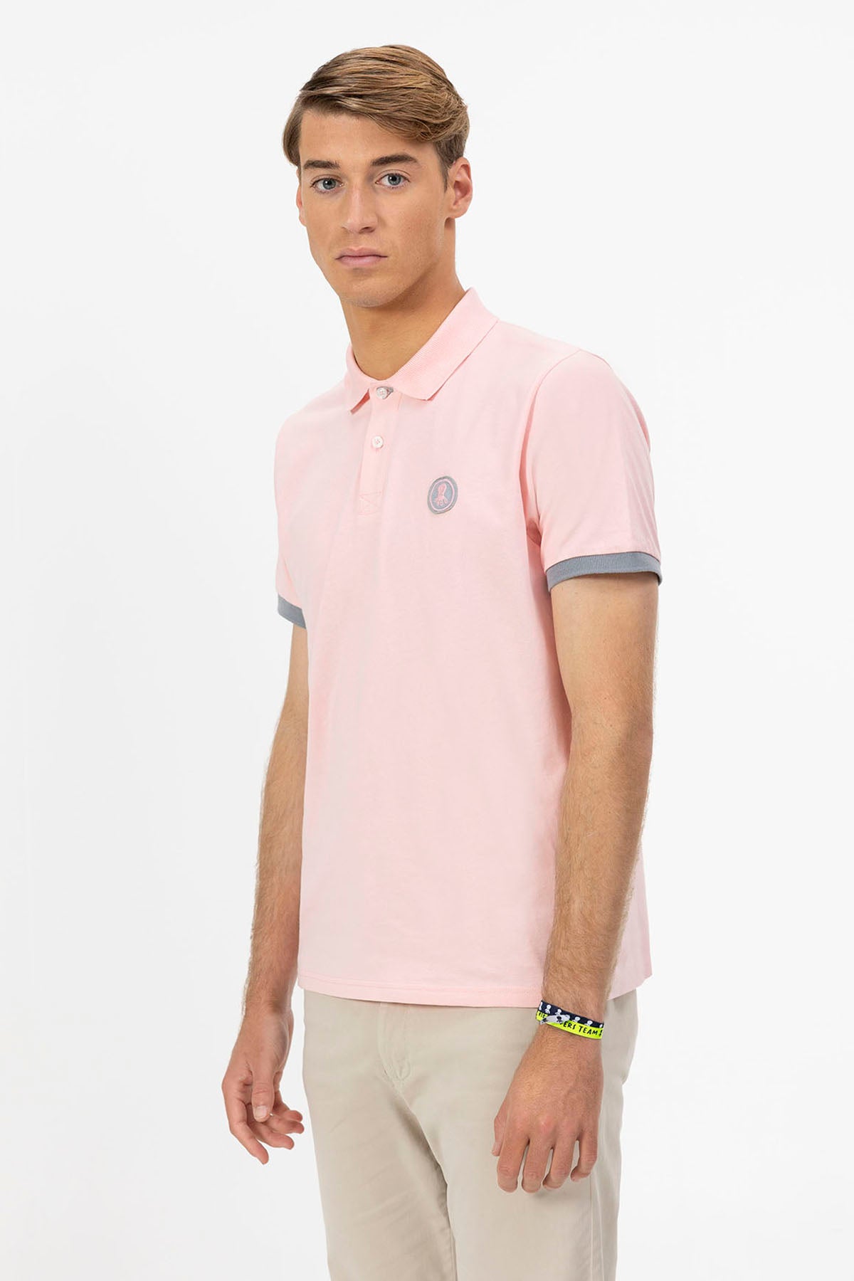 PINK CONTRAST PATCH WASHED POLO