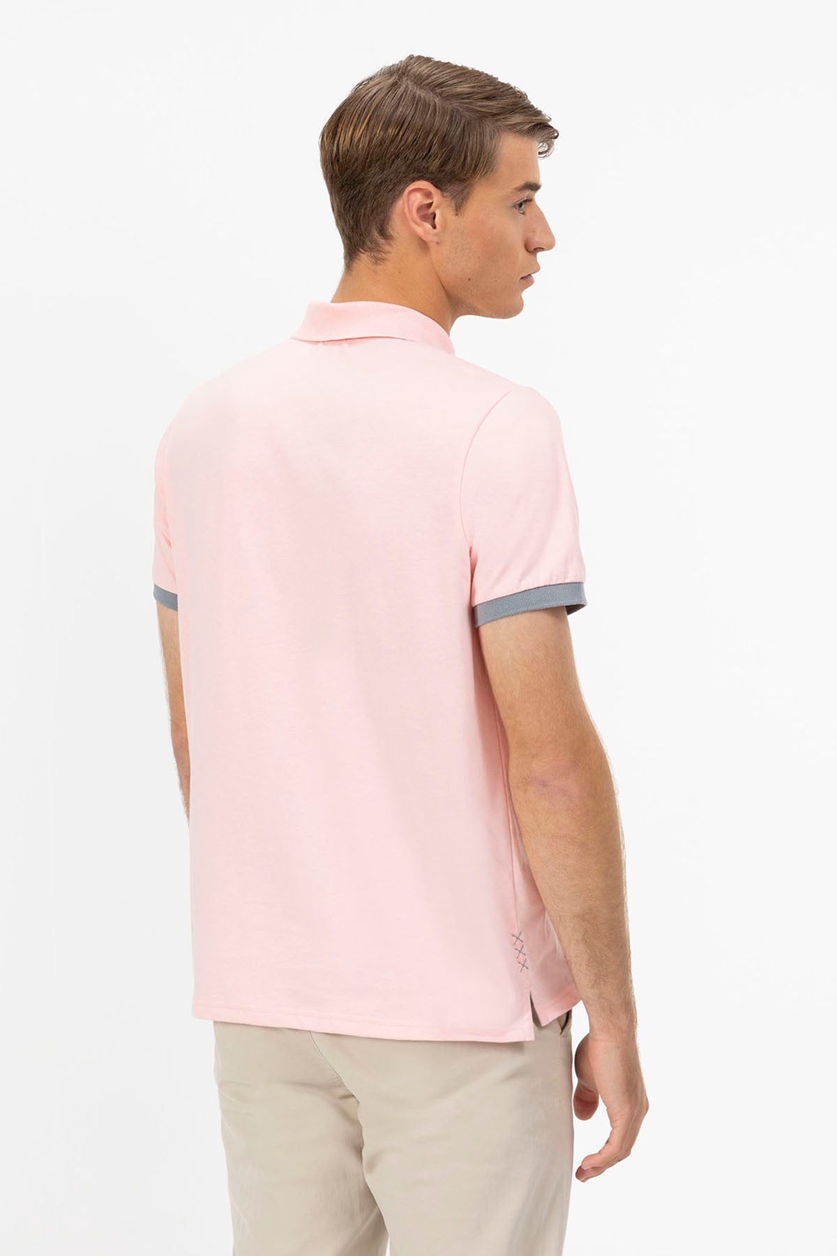 PINK CONTRAST PATCH WASHED POLO