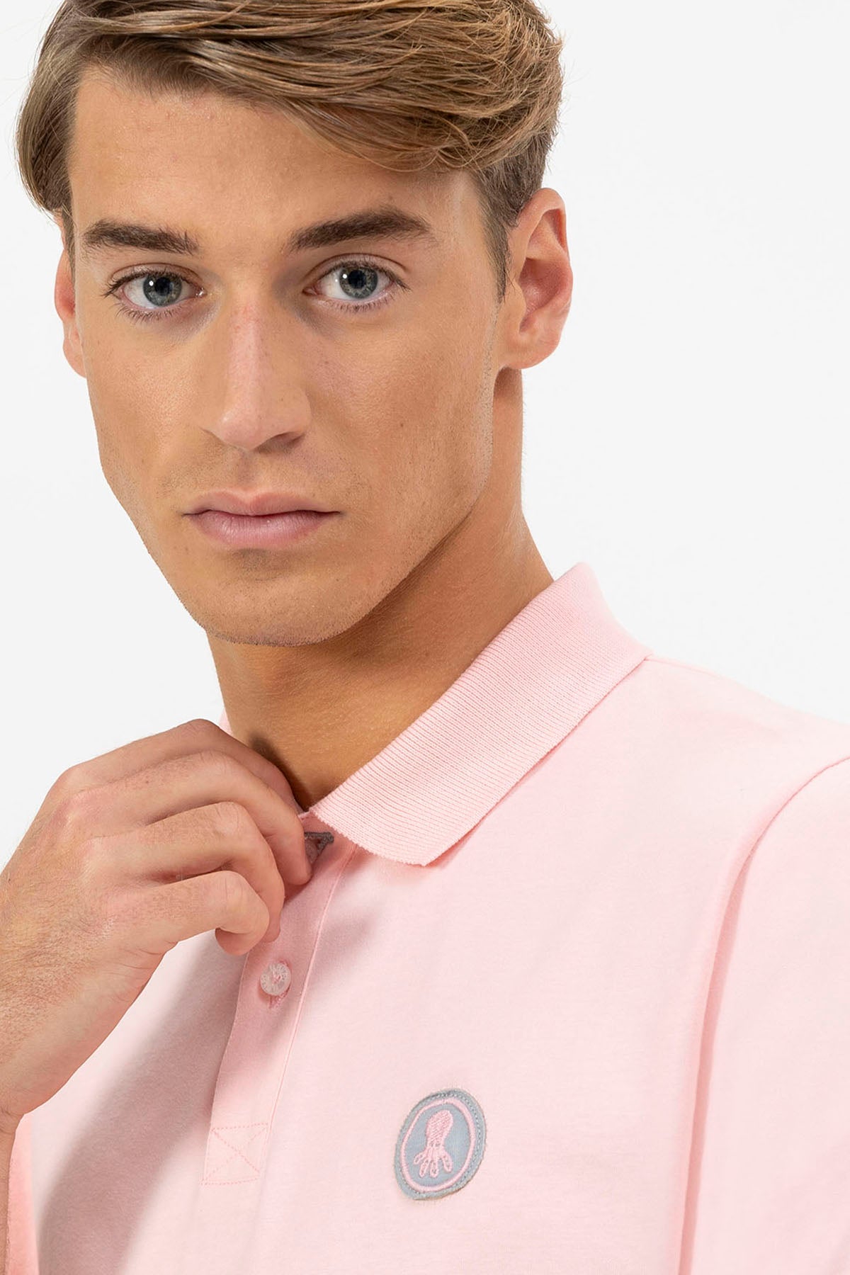 PINK CONTRAST PATCH WASHED POLO