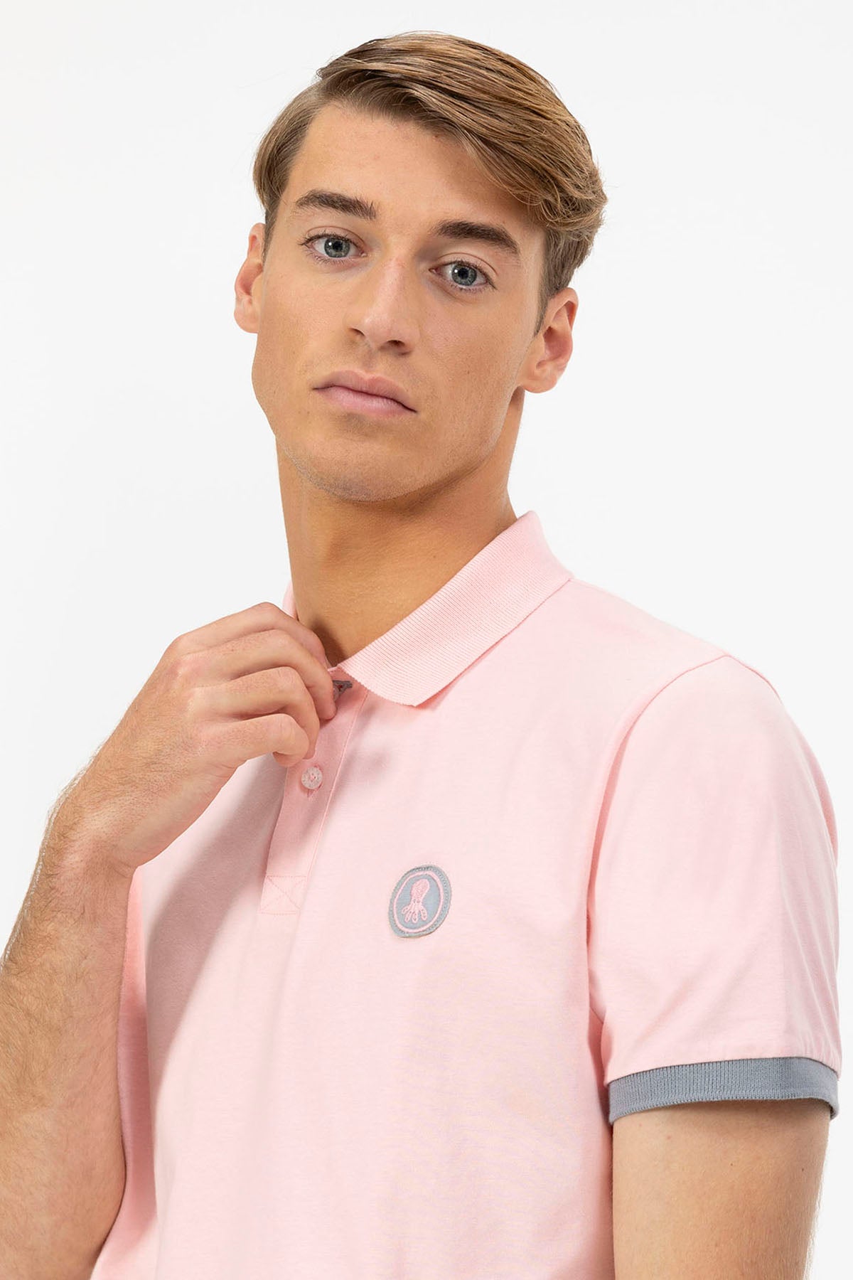 PINK CONTRAST PATCH WASHED POLO