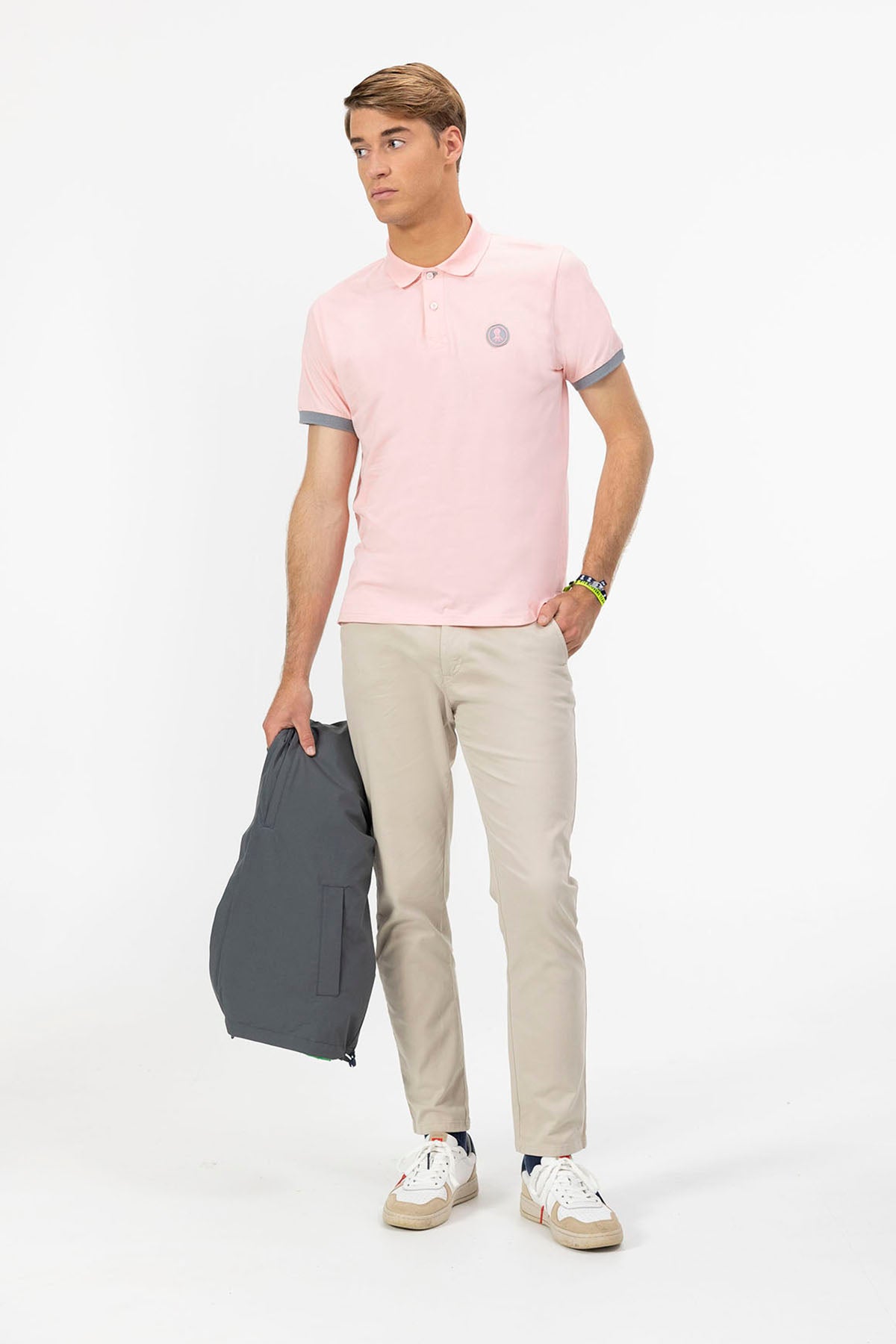 PINK CONTRAST PATCH WASHED POLO