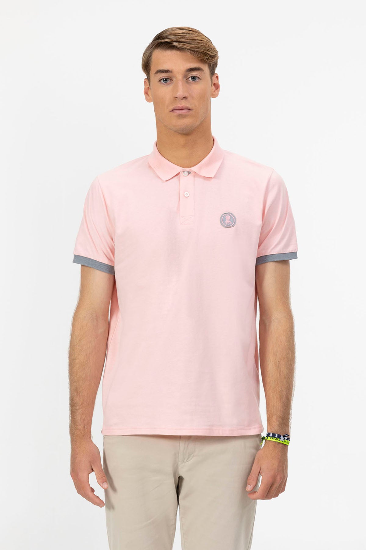 PINK CONTRAST PATCH WASHED POLO