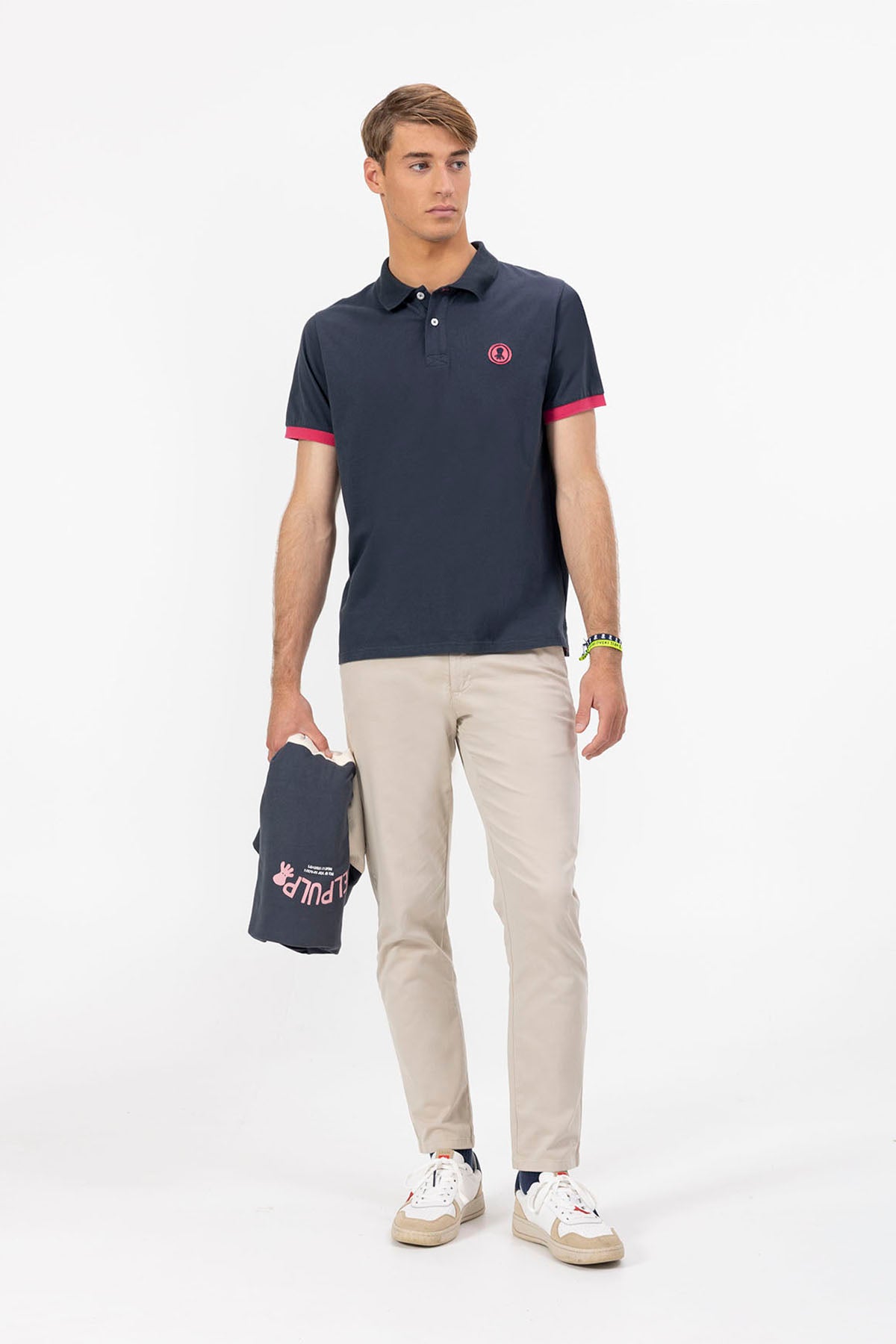 DELAVÉ NAVY BLUE CONTRAST PATCH WASHED POLO