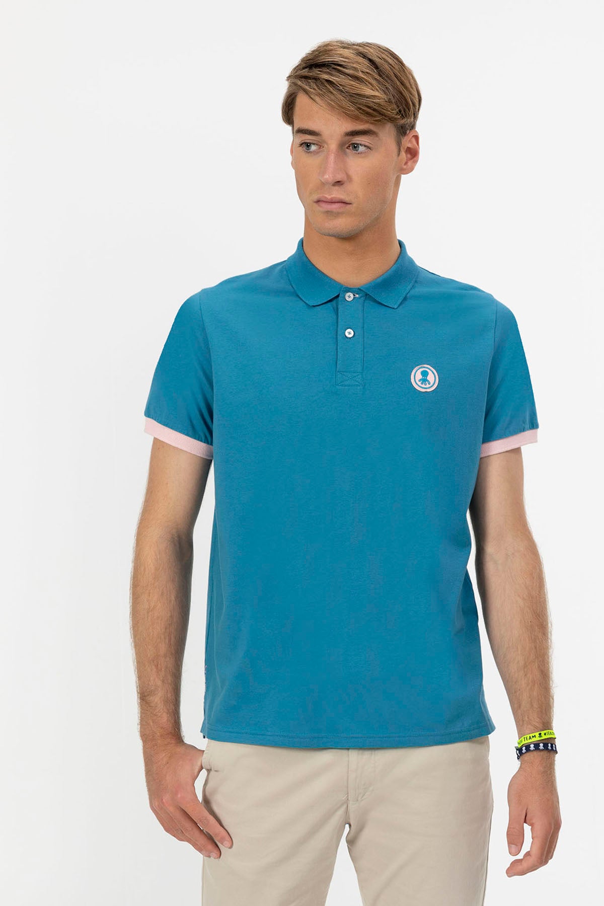 SAPPHIRE BLUE CONTRAST PATCH WASHED POLO