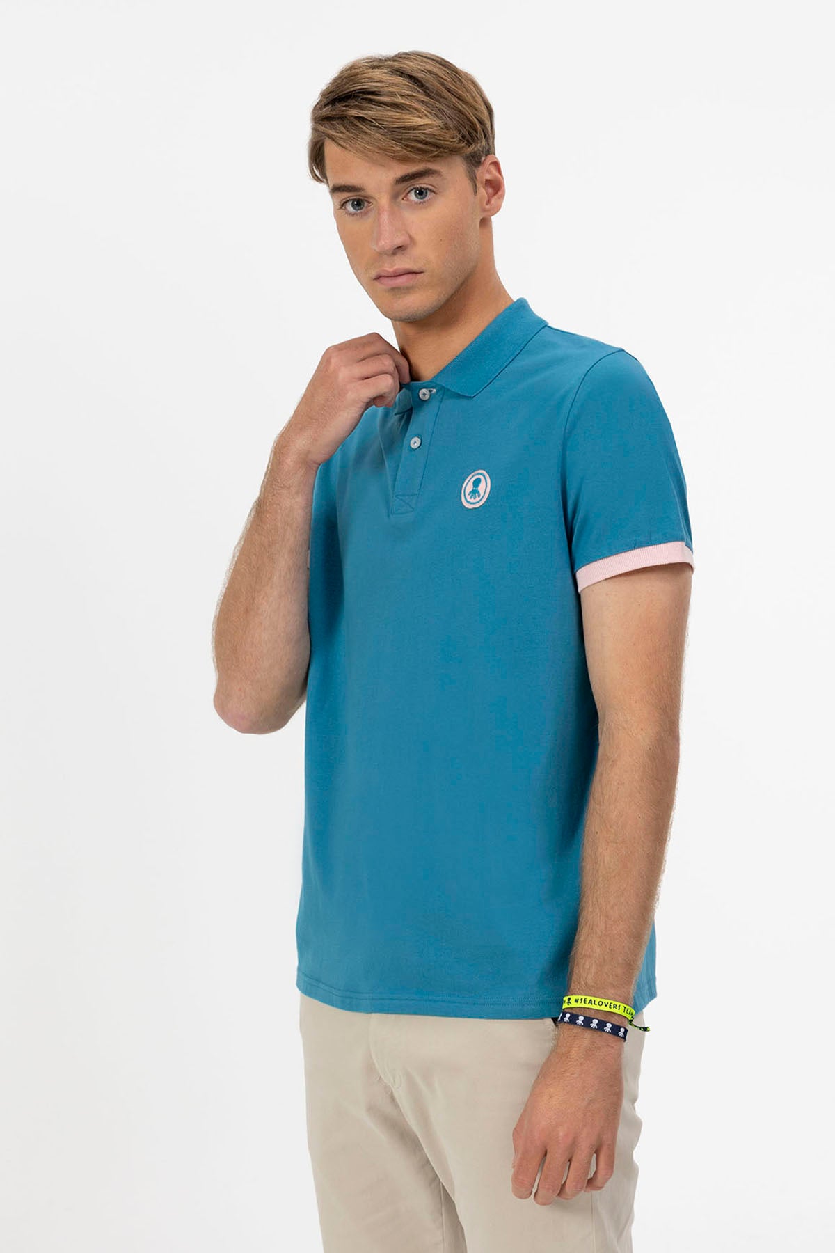 SAPPHIRE BLUE CONTRAST PATCH WASHED POLO