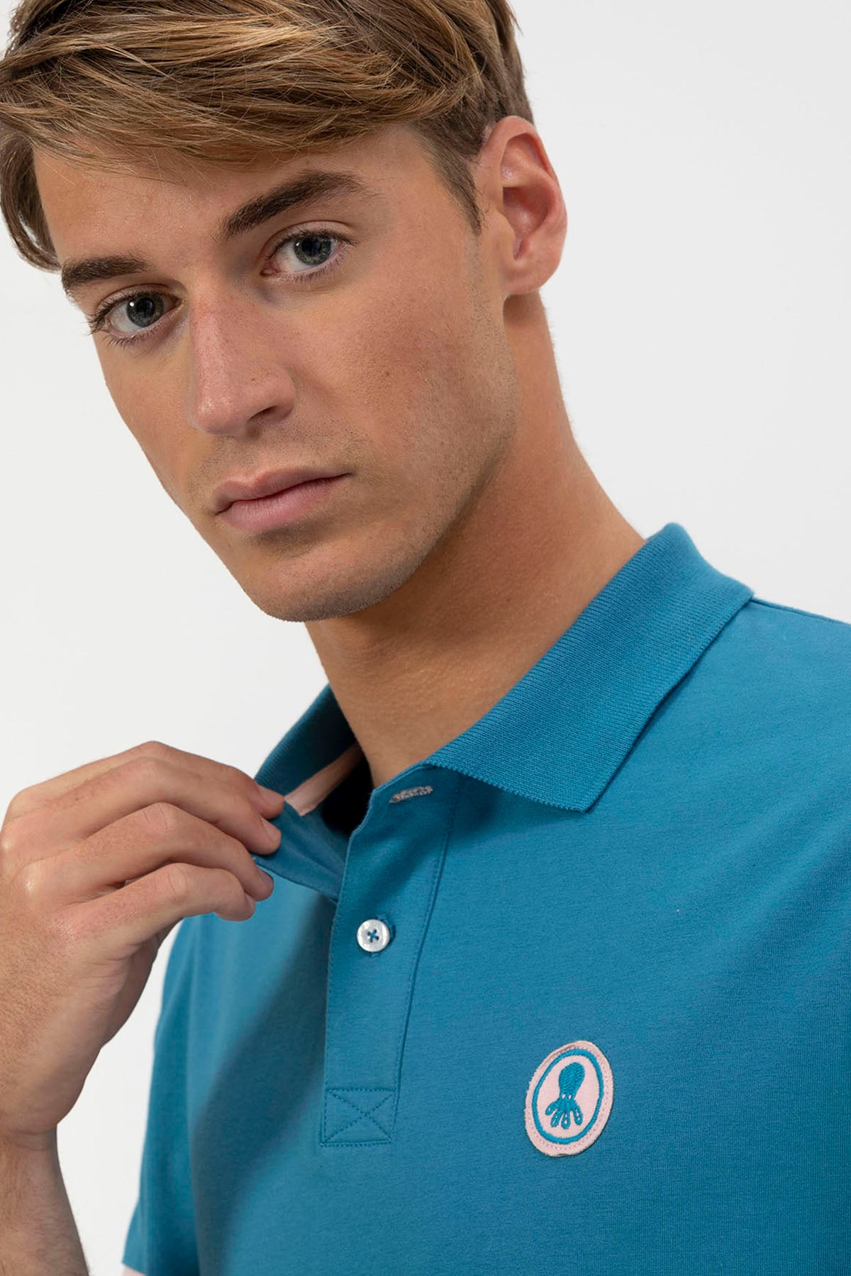 SAPPHIRE BLUE CONTRAST PATCH WASHED POLO