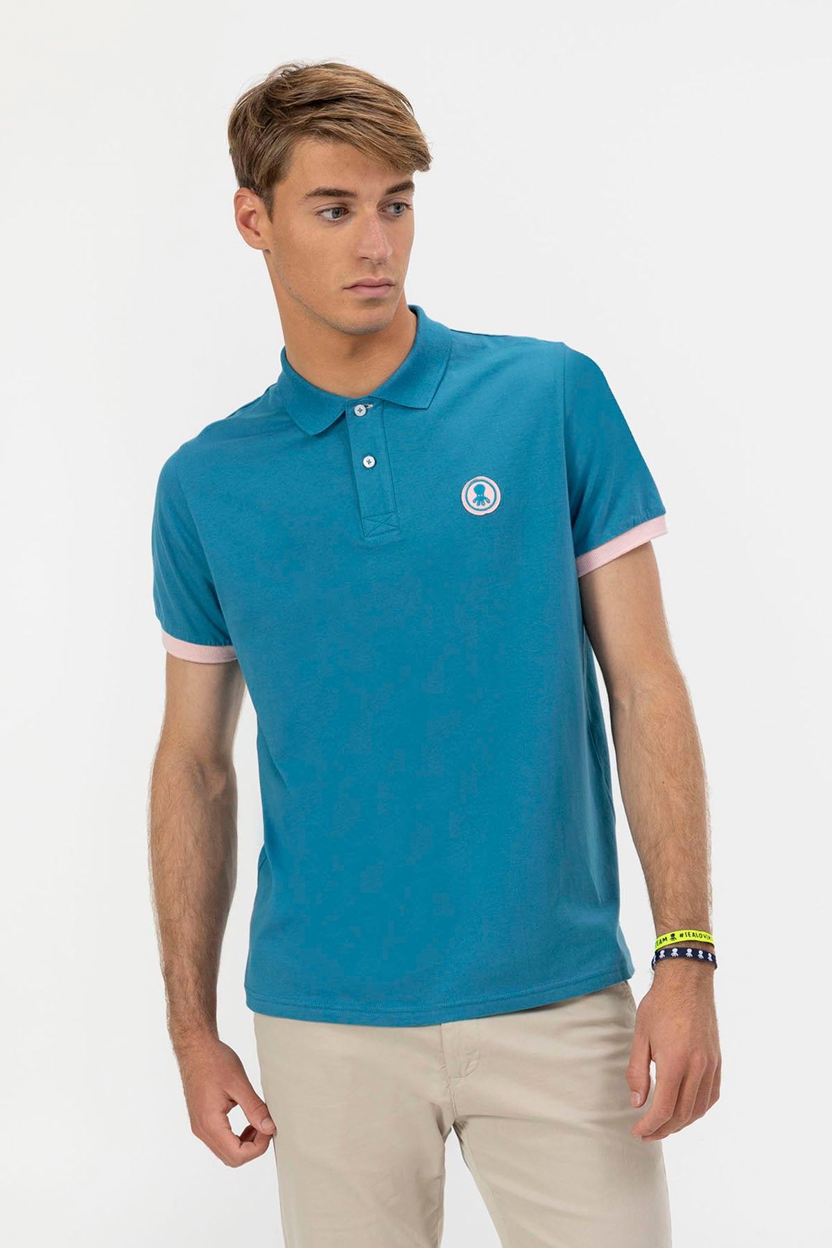 SAPPHIRE BLUE CONTRAST PATCH WASHED POLO