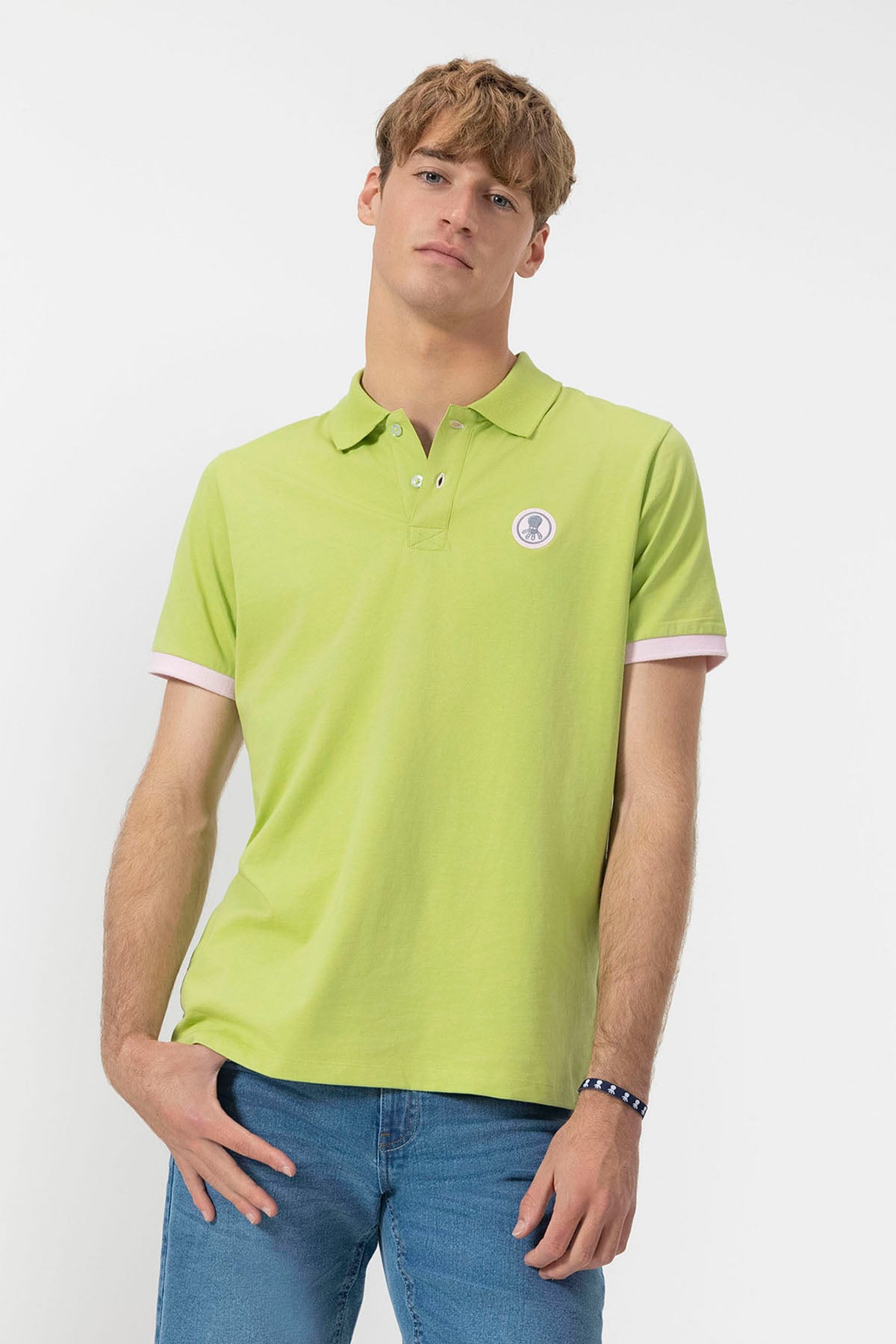 PISTACHIO GREEN CONTRAST PATCH WASHED POLO