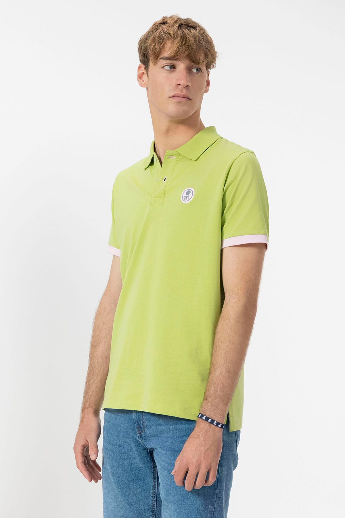 PISTACHIO GREEN CONTRAST PATCH WASHED POLO