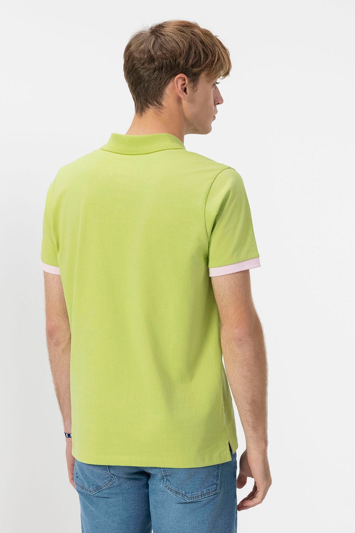 PISTACHIO GREEN CONTRAST PATCH WASHED POLO