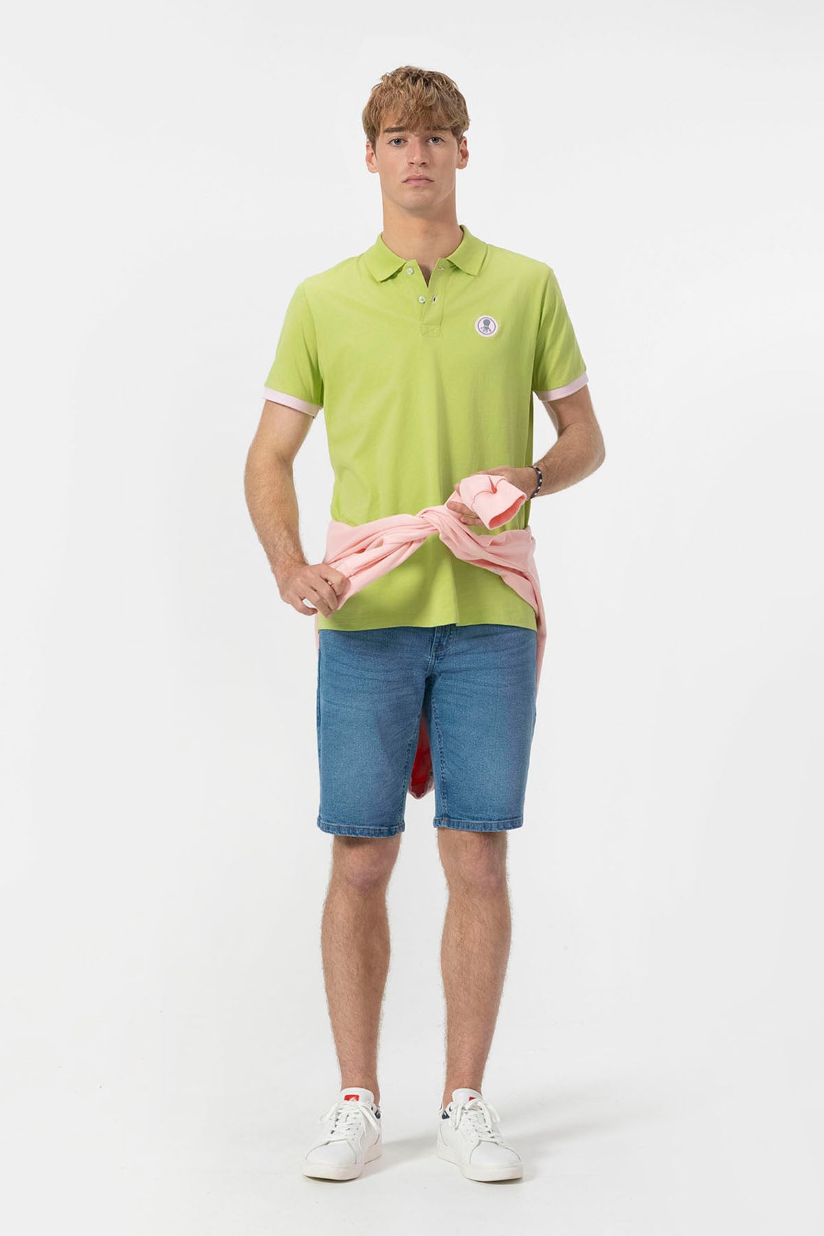 PISTACHIO GREEN CONTRAST PATCH WASHED POLO