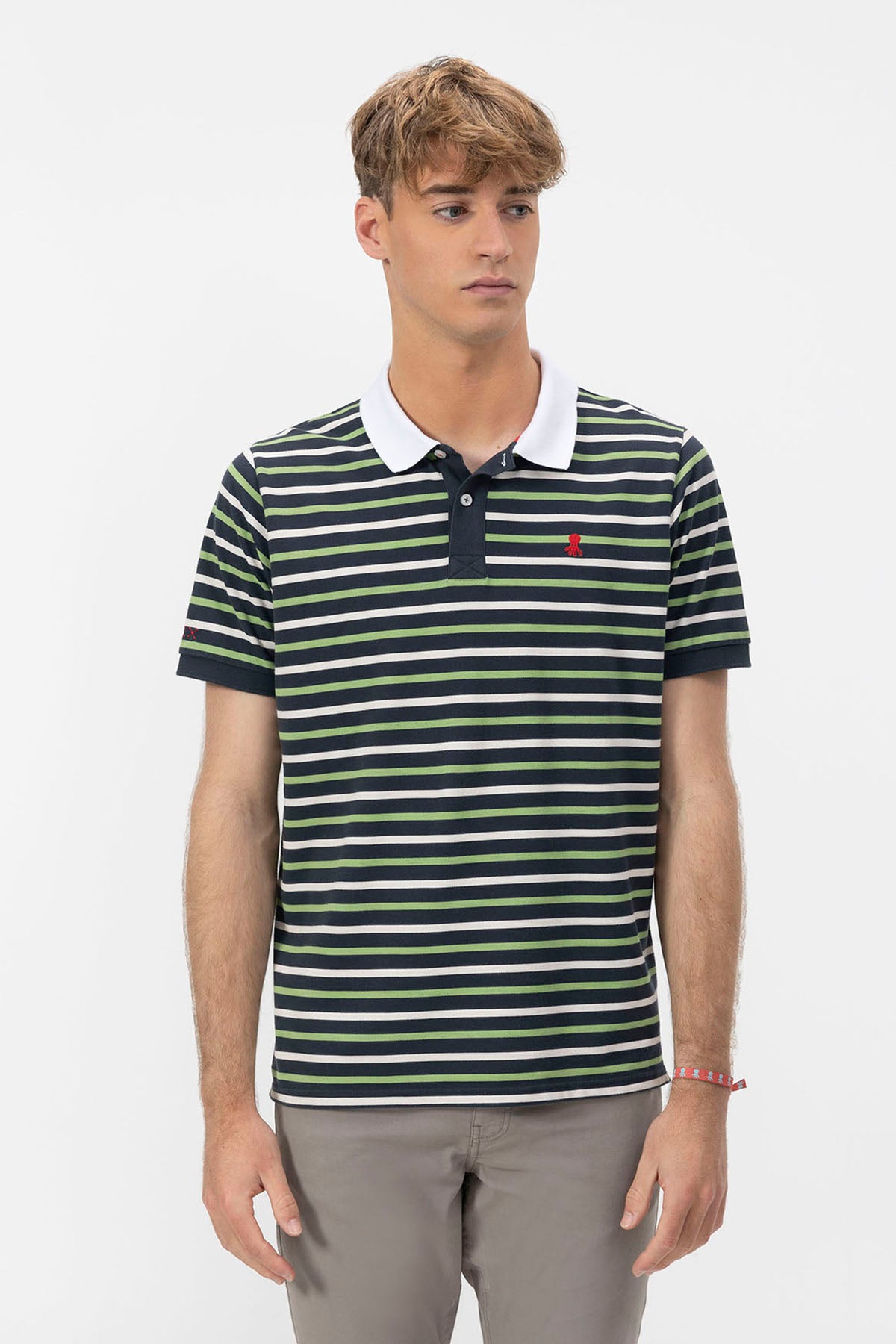 STRIPED EMBROIDERED POLO SHIRT NAVY BLUE OCTOPUS