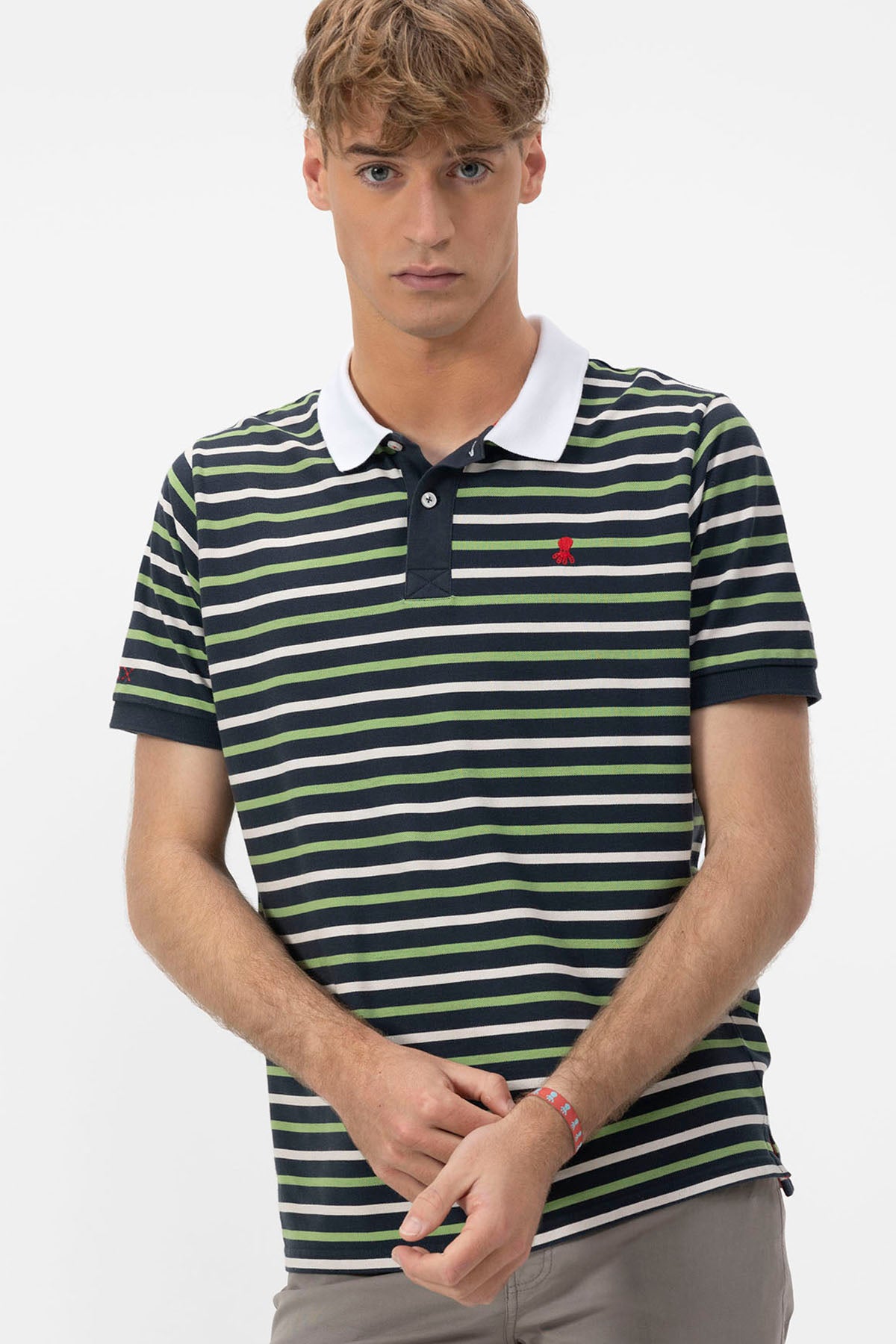 STRIPED EMBROIDERED POLO SHIRT NAVY BLUE OCTOPUS