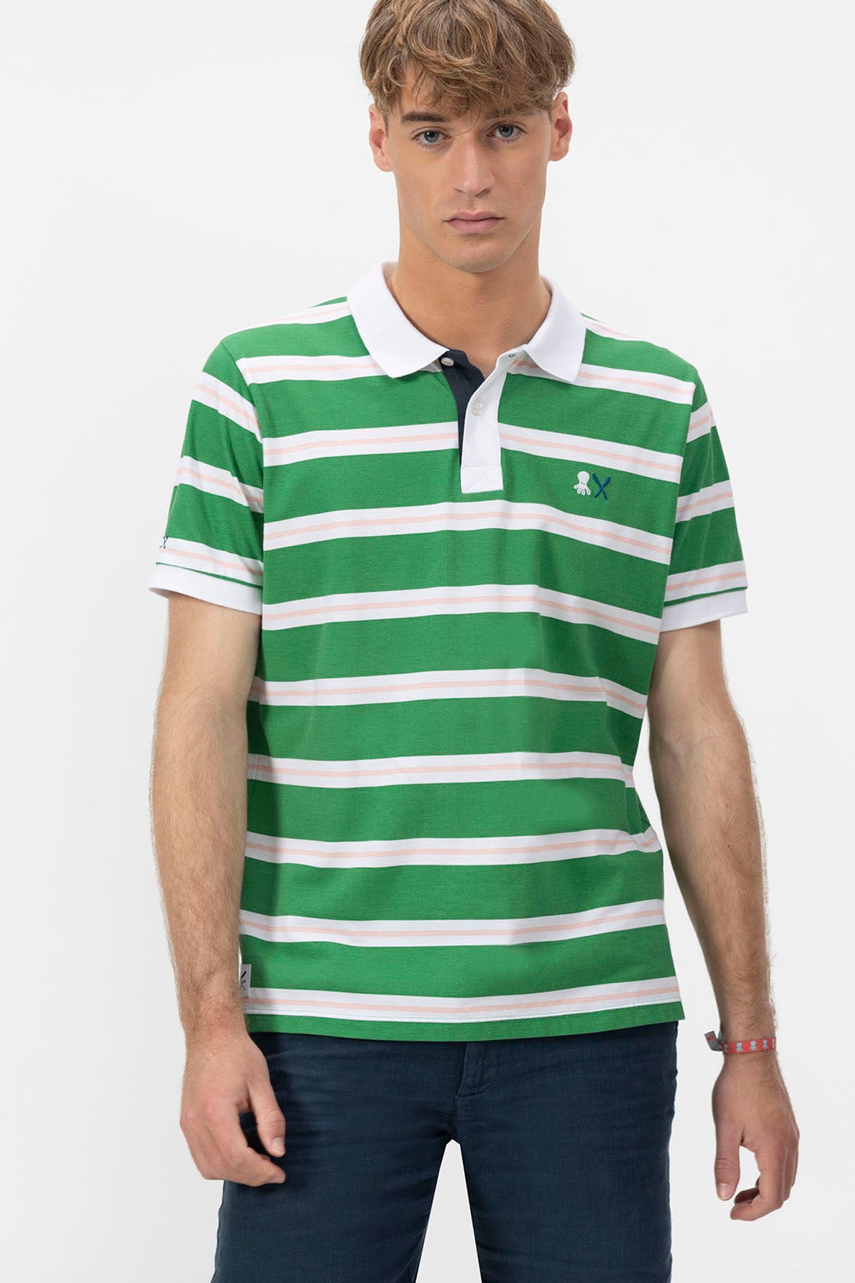 STRIPED POLO EMBROIDERED OCTOPUS AND GREEN OARS