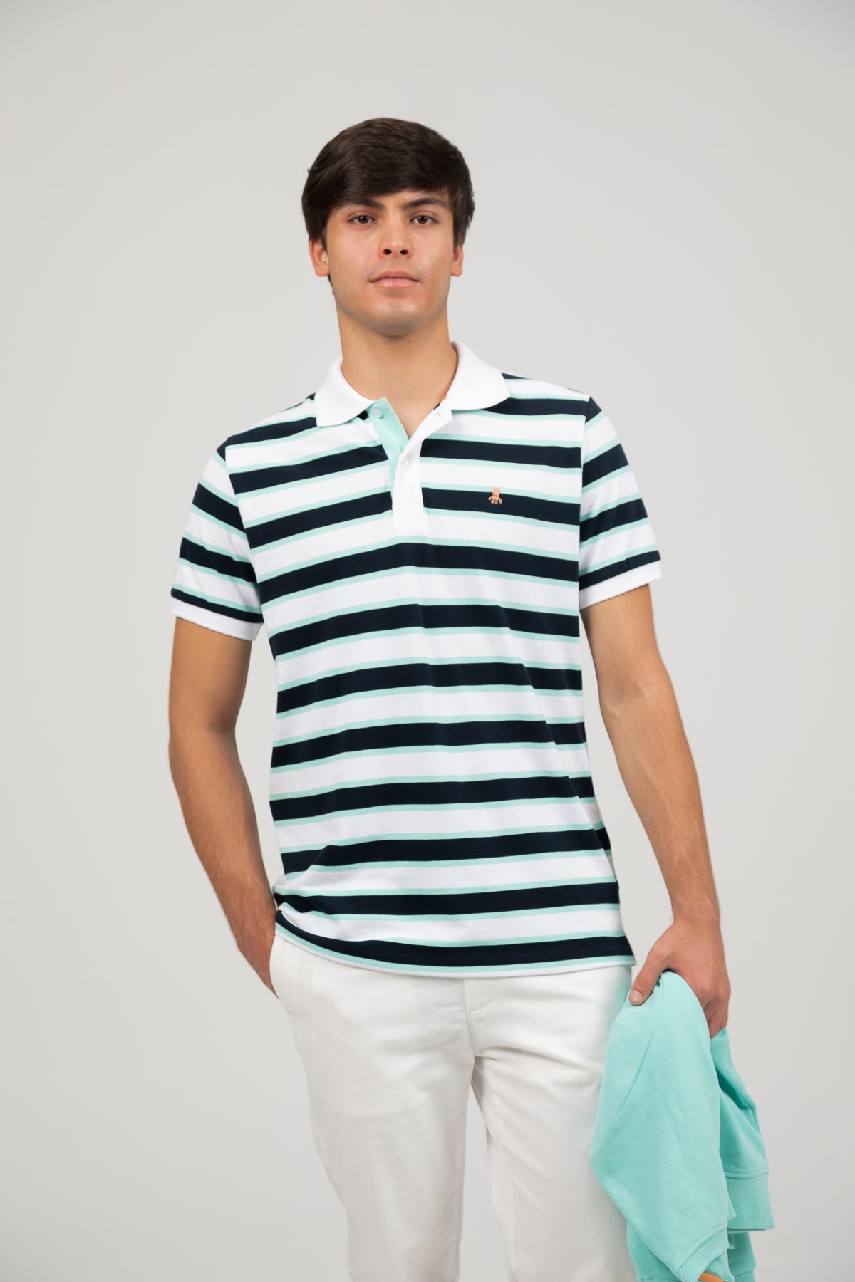 Polo rayas combinadas bicolor azul marino