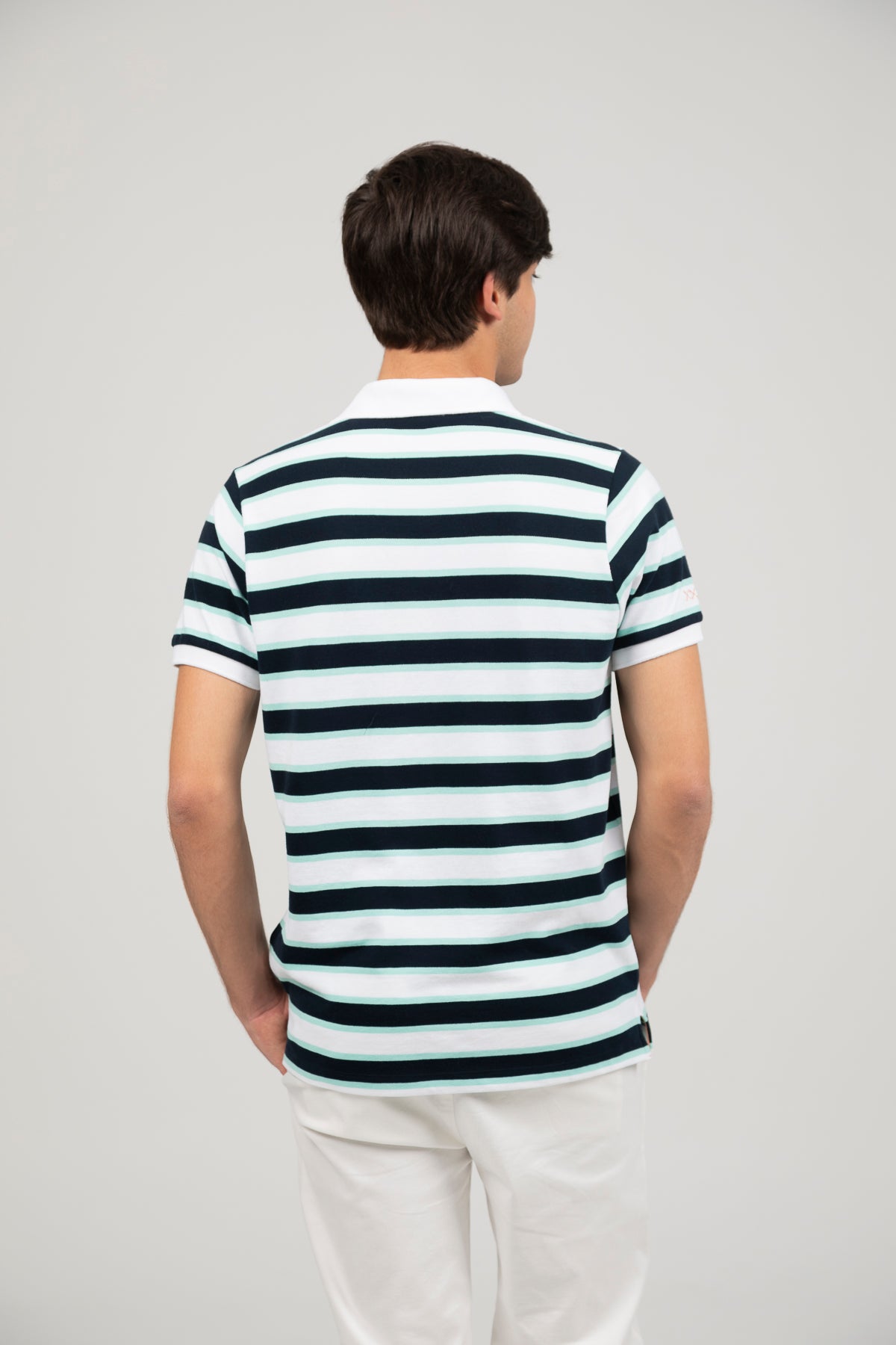 Polo rayas combinadas bicolor azul marino