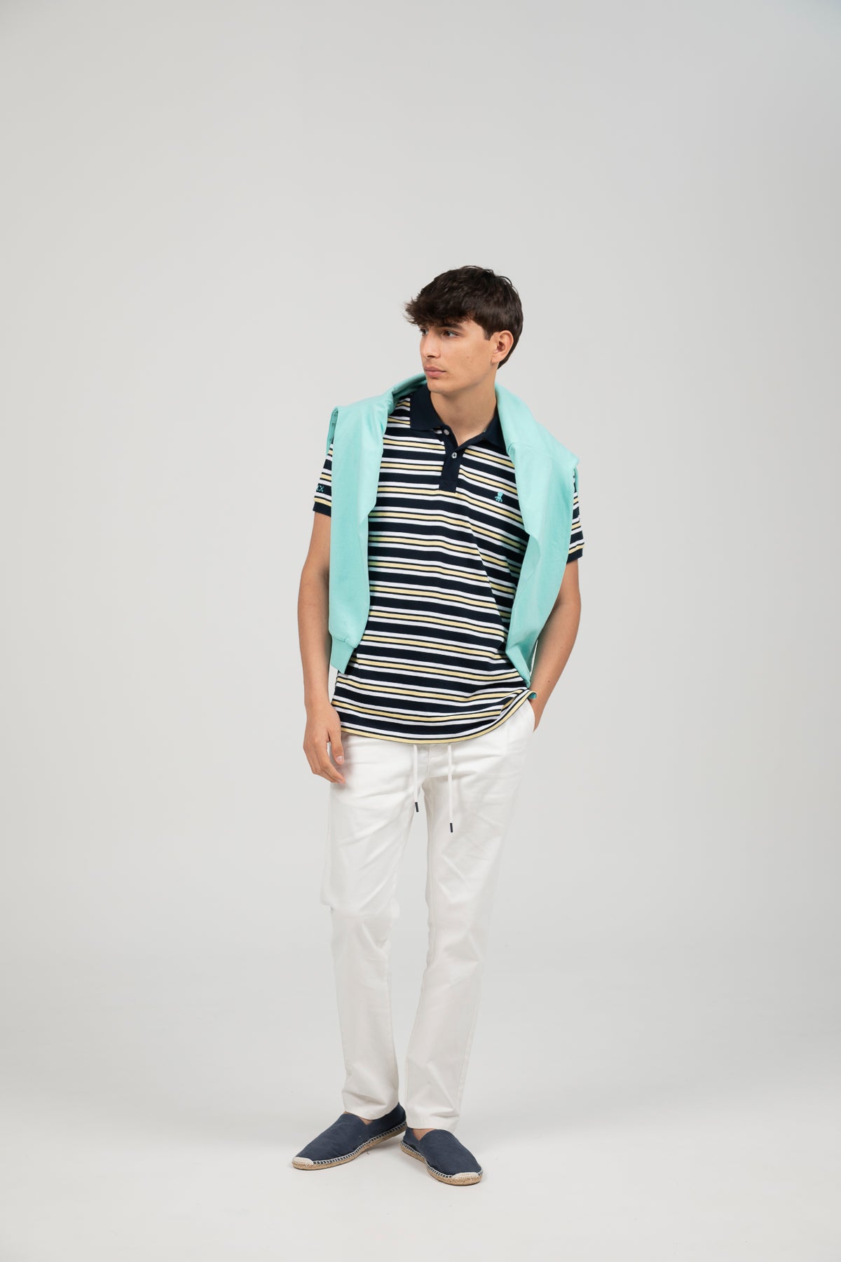 Polo micro rayas contraste azul marino