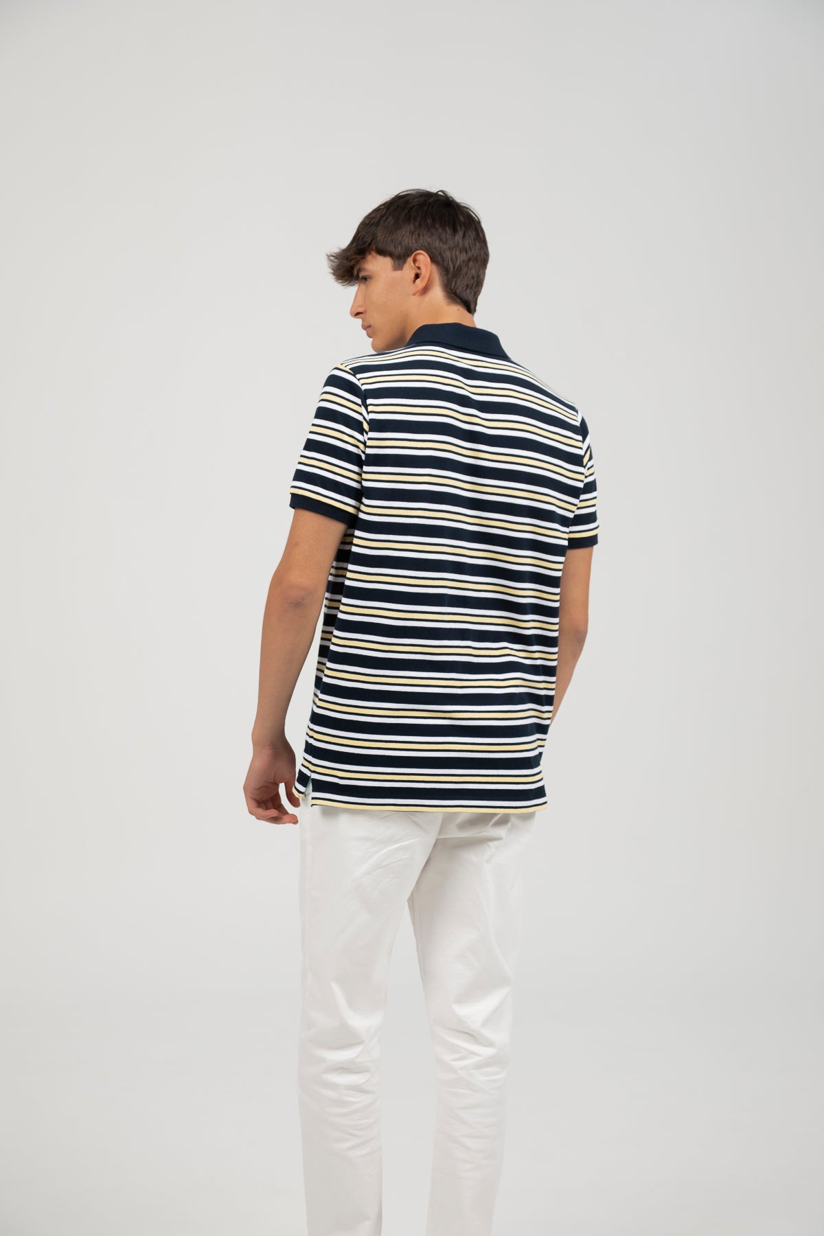 Polo micro rayas contraste azul marino