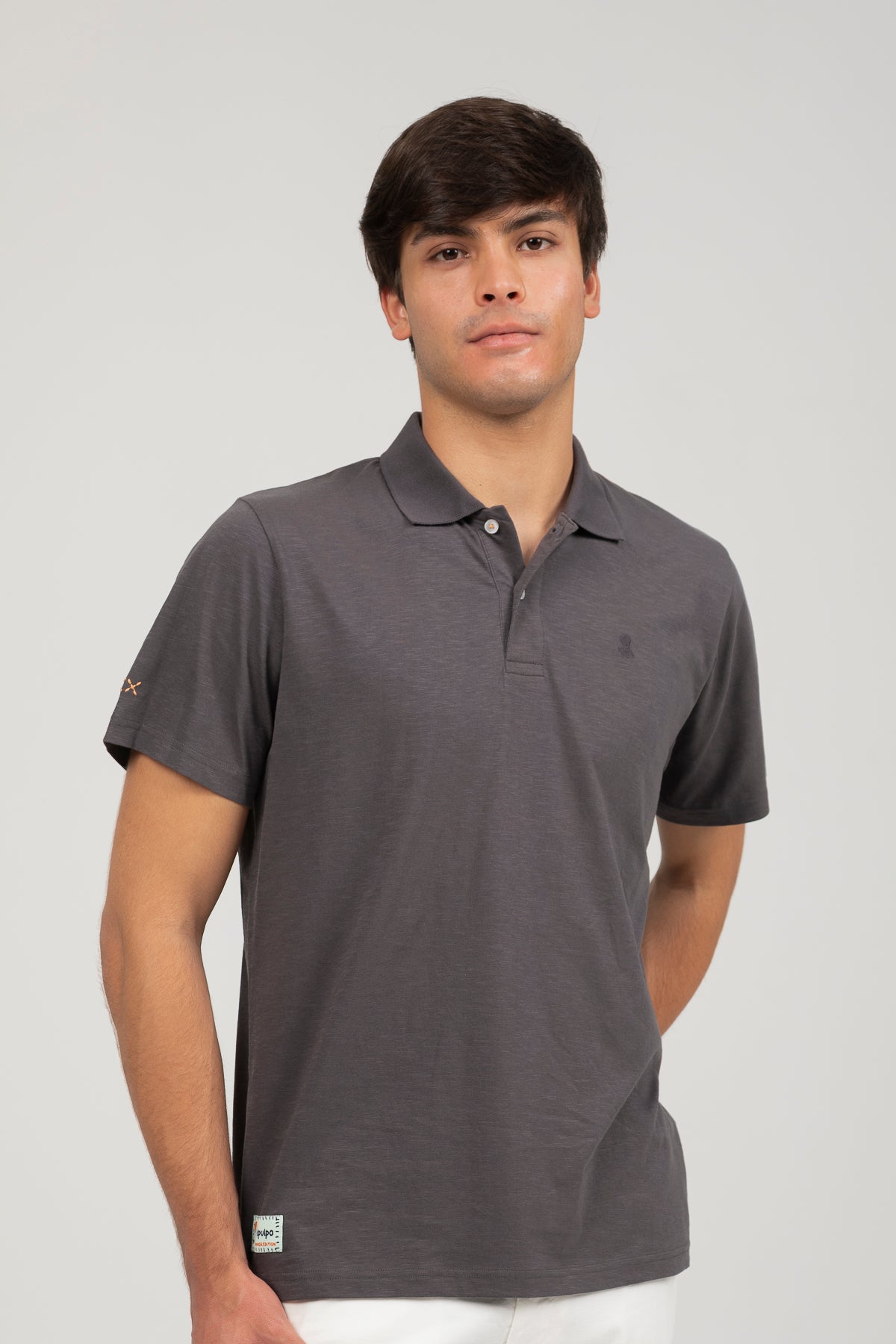 Polo cotton slub logo a tono antracita