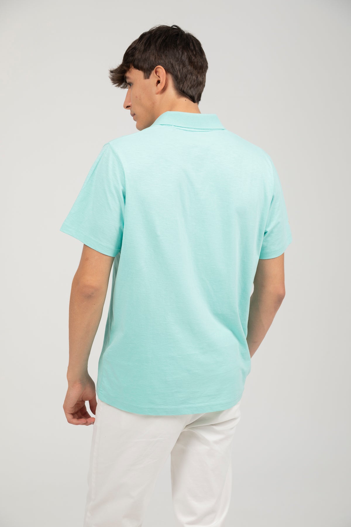 Polo cotton slub logo a tono verde agua