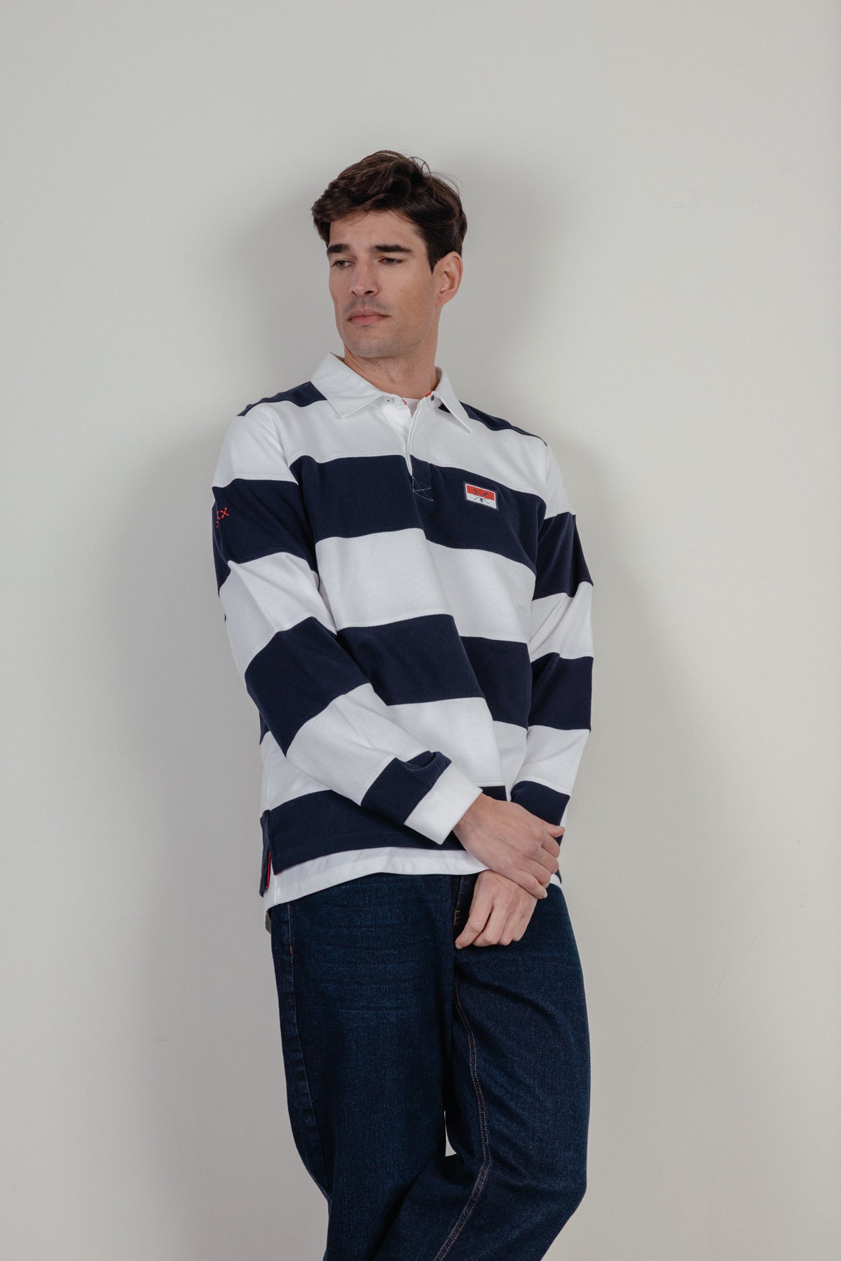 Polo manga larga rugby bandera azul marino