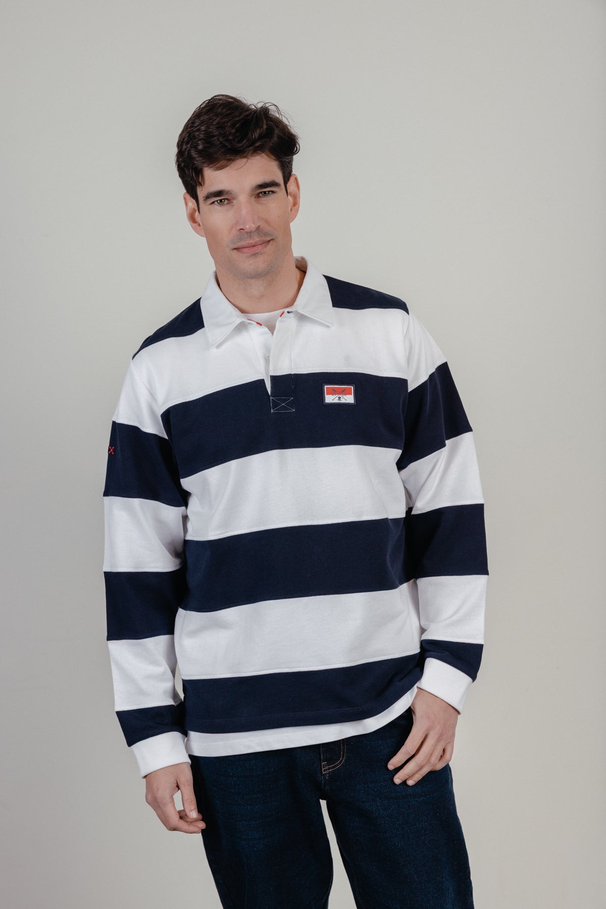 Polo manga larga rugby bandera azul marino