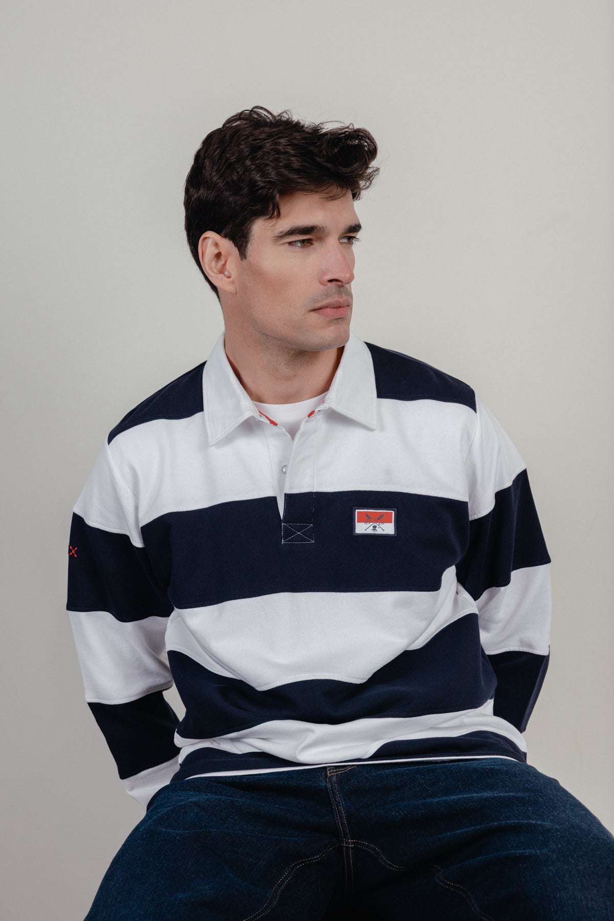 Polo manga larga rugby bandera azul marino
