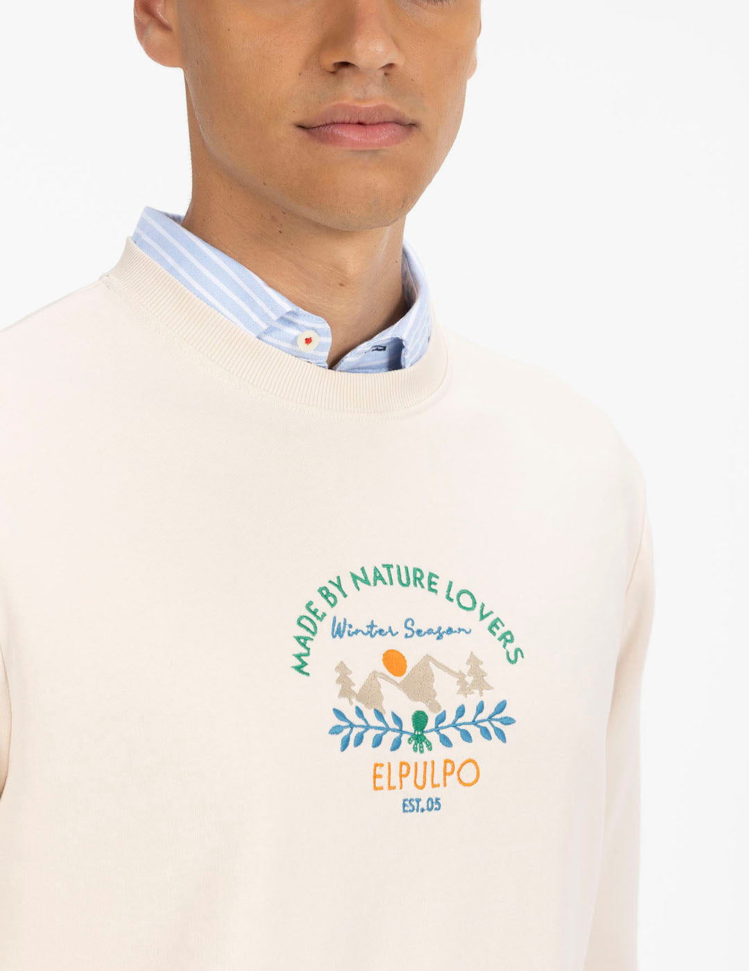 SUDADERA BORDADO NATURE LOVERS BLANCO ROTO