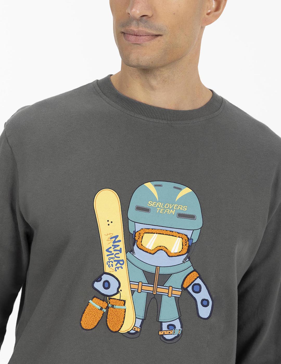 OCTOPUS SNOWBOARD CHARCOAL PRINT SWEATSHIRT