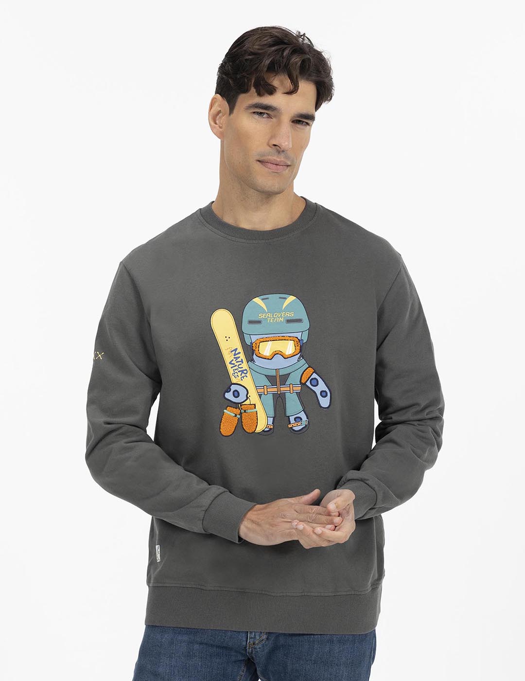 OCTOPUS SNOWBOARD CHARCOAL PRINT SWEATSHIRT