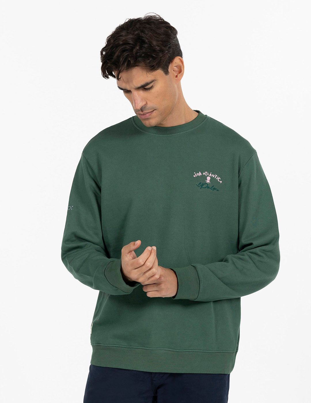 SUDADERA ESTAMPADO ÉTNICO VIDA ATLÁNTICA VERDE INGLÉS