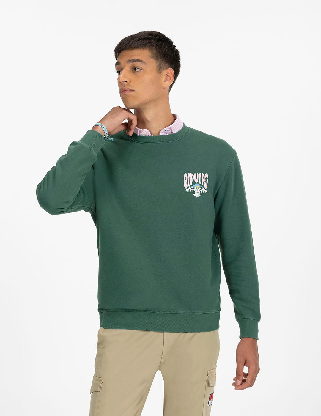 SUDADERA ESTAMPADO PAISAJE ROMBO VERDE INGLÉS