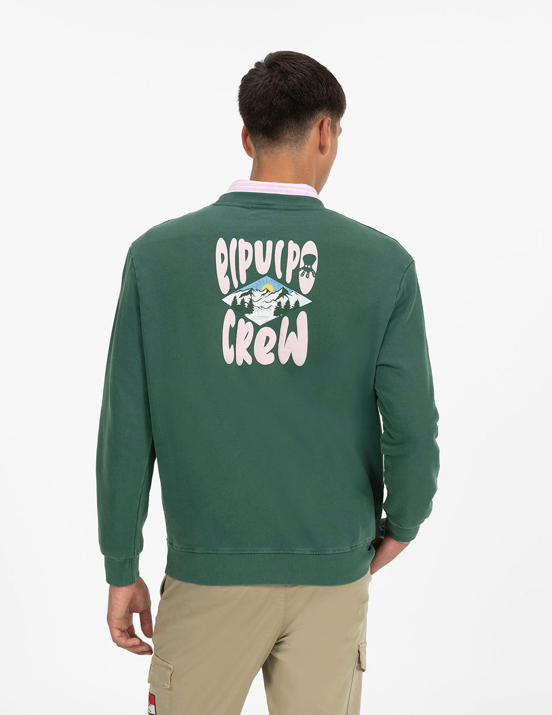 SUDADERA ESTAMPADO PAISAJE ROMBO VERDE INGLÉS