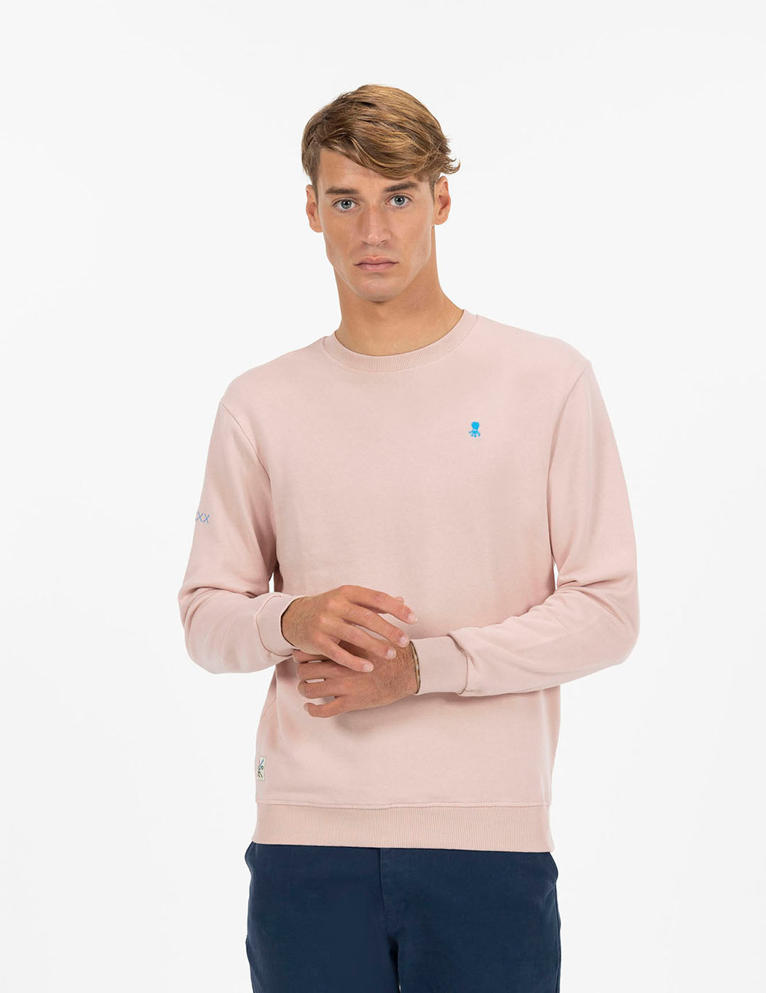 PINK DELAVÉ CONTRAST EMBROIDERY WASHED SWEATSHIRT