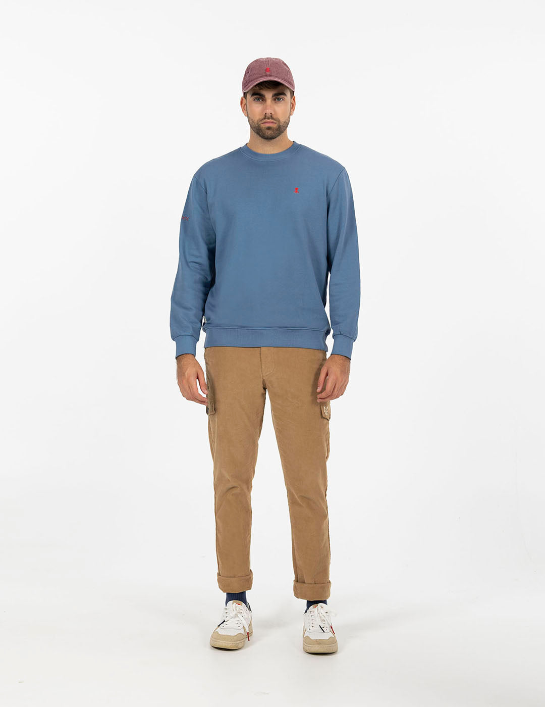 WASHED SWEATSHIRT WITH CONTRAST EMBROIDERY INDIGO DELAVÉ