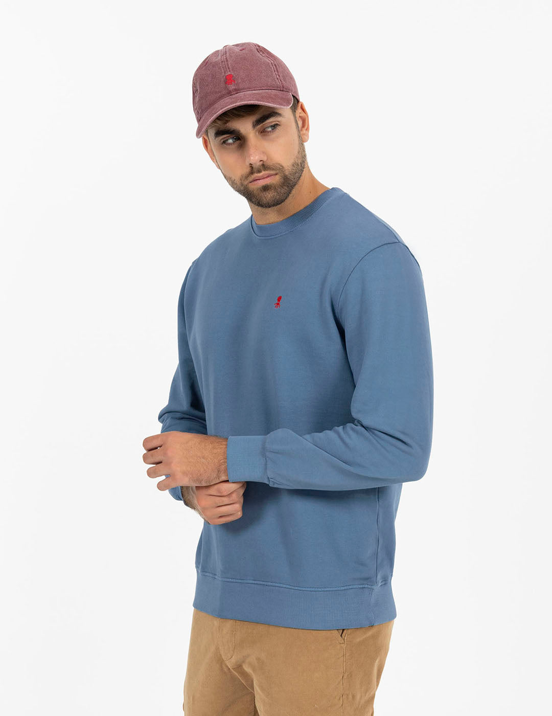 WASHED SWEATSHIRT WITH CONTRAST EMBROIDERY INDIGO DELAVÉ